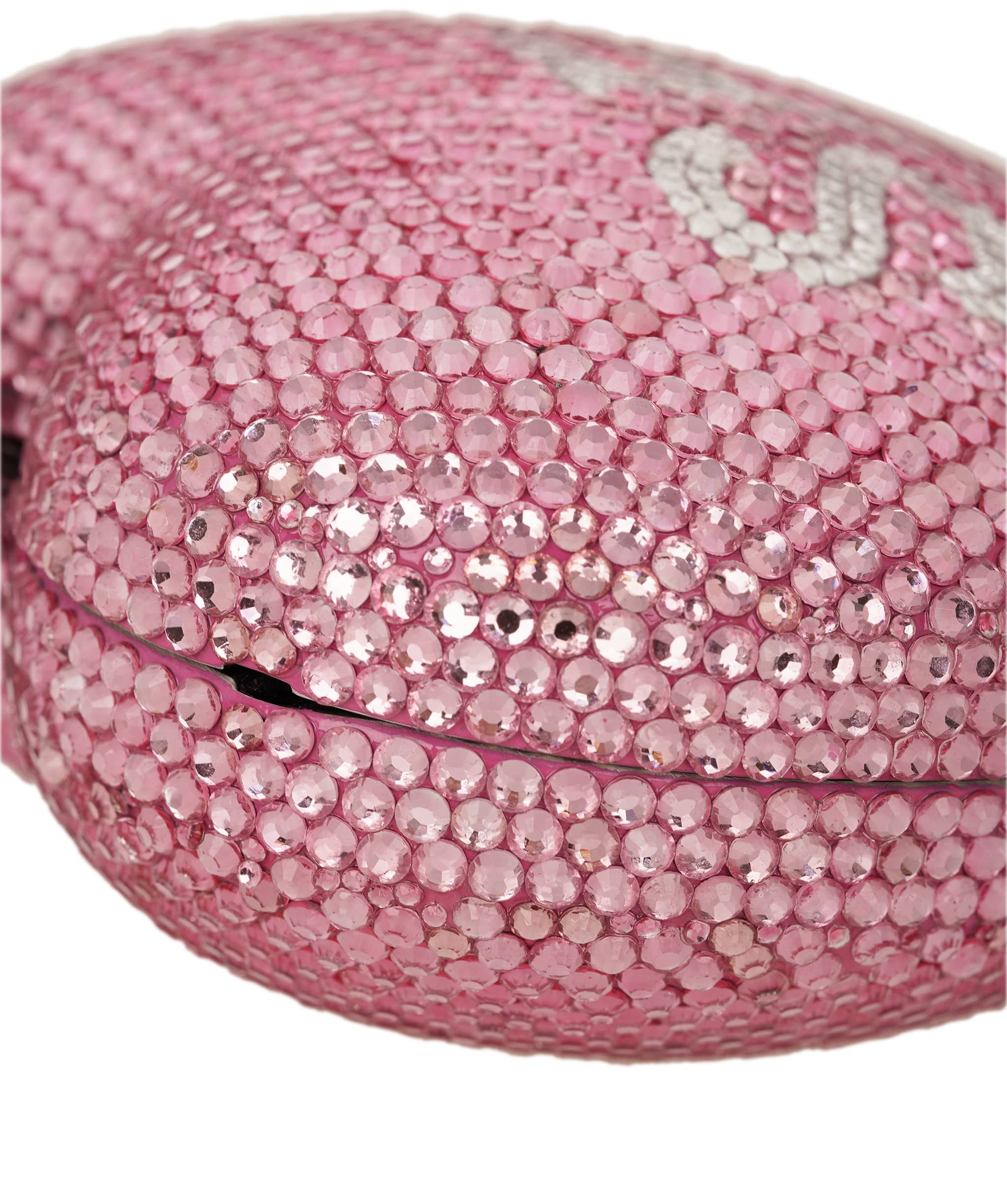 Ruya Customisable RÜYA Heart Shape bag with a light pink crystal finish and silver personalised lettering AKC0729