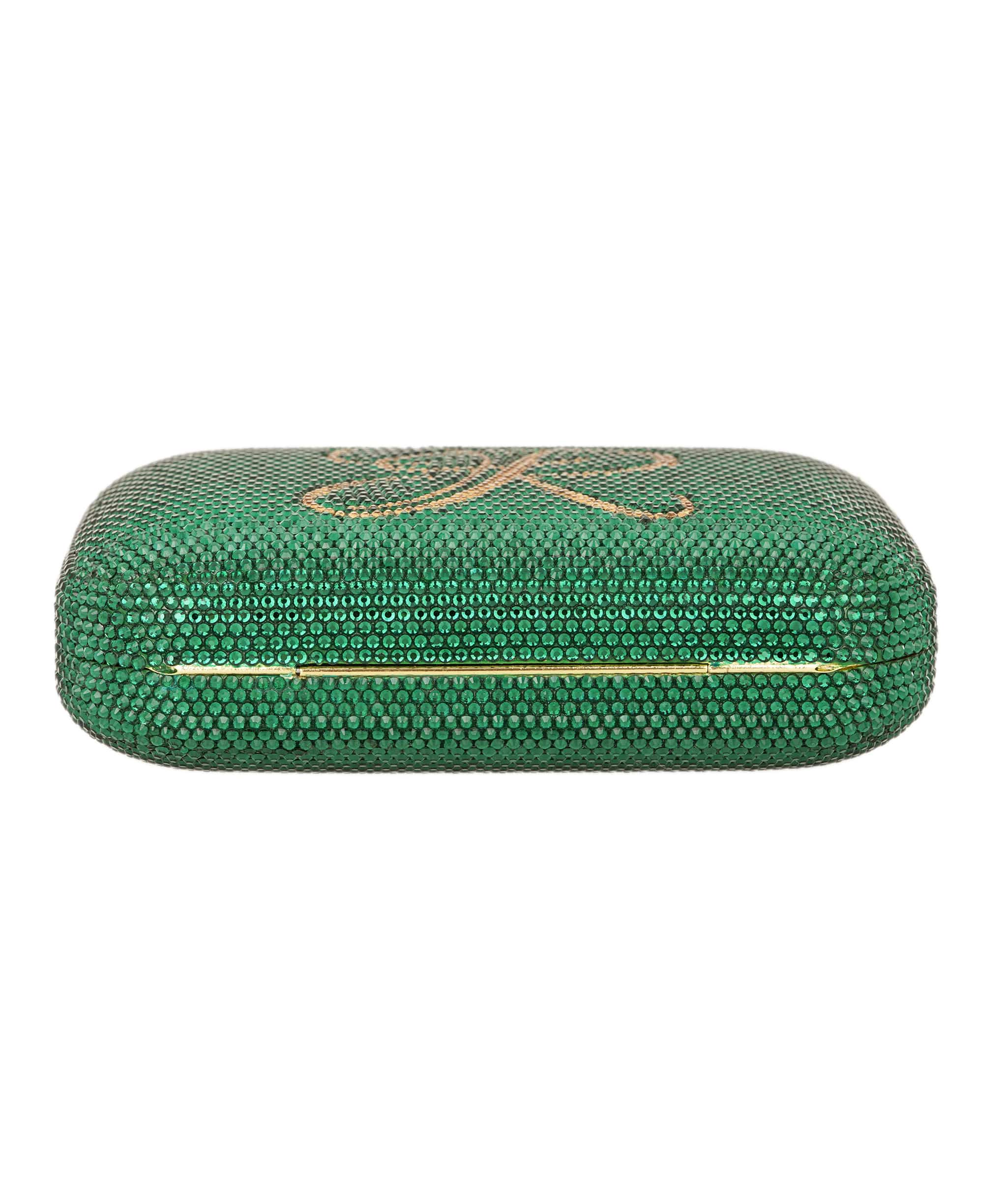 Ruya Customisable RÜYA Large Curve bag with a green crystal finish and gold personalised lettering AKC0728