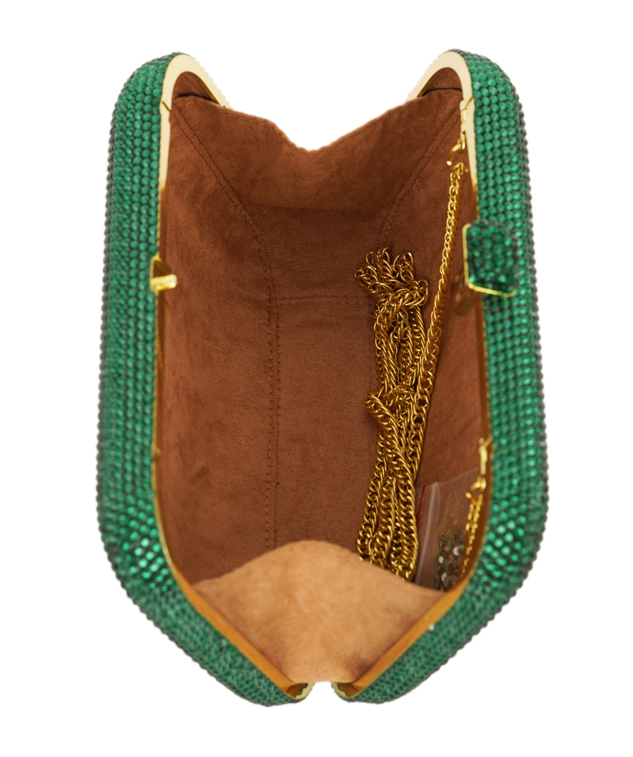 Ruya Customisable RÜYA Large Curve bag with a green crystal finish and gold personalised lettering AKC0728