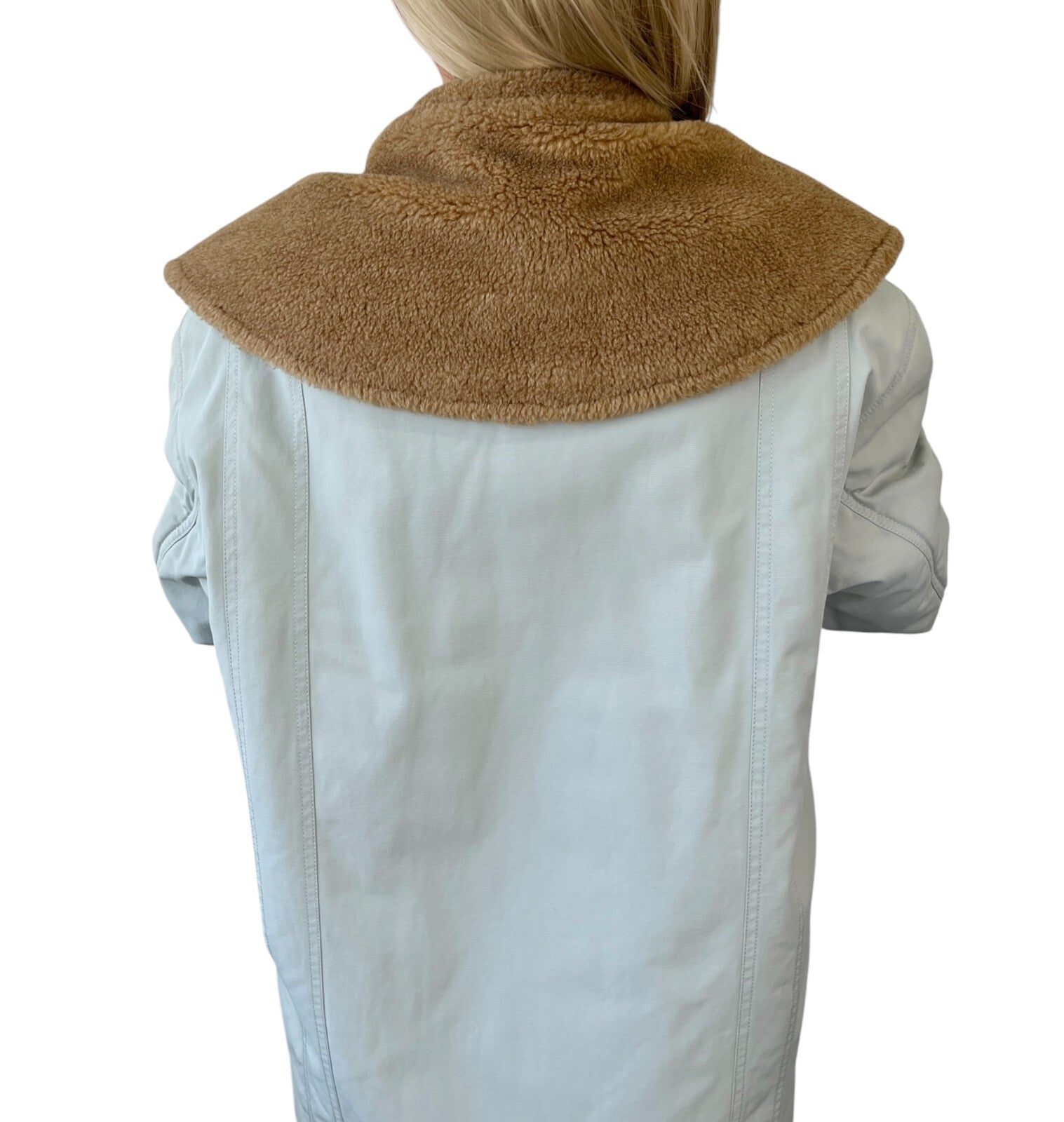 CHANEL Sport Vintage 01A CC Logo Ski Wear Jacket #36 Blue Brown Cotton Fur Zip