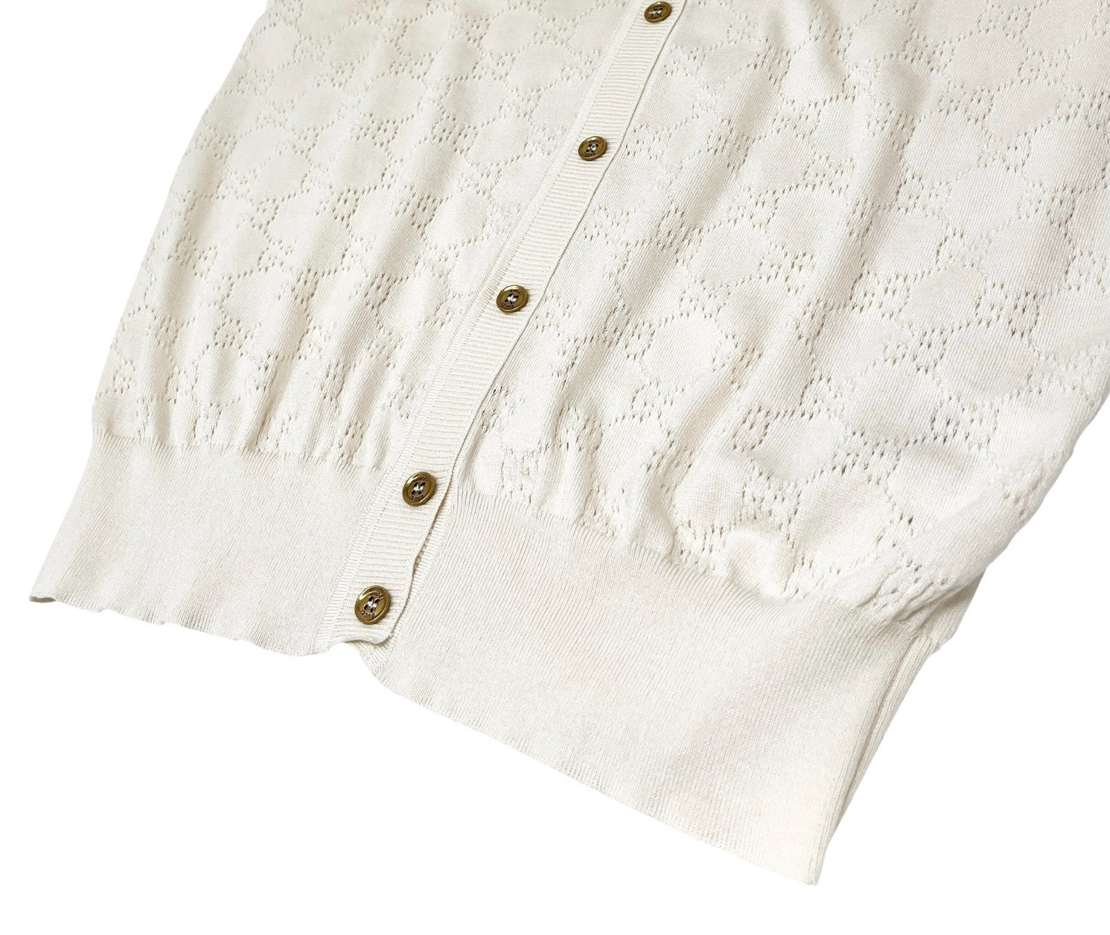GUCCI Vintage Cardigan Sweater Top #L Punching Cream Gold Silk Cotton Nylon