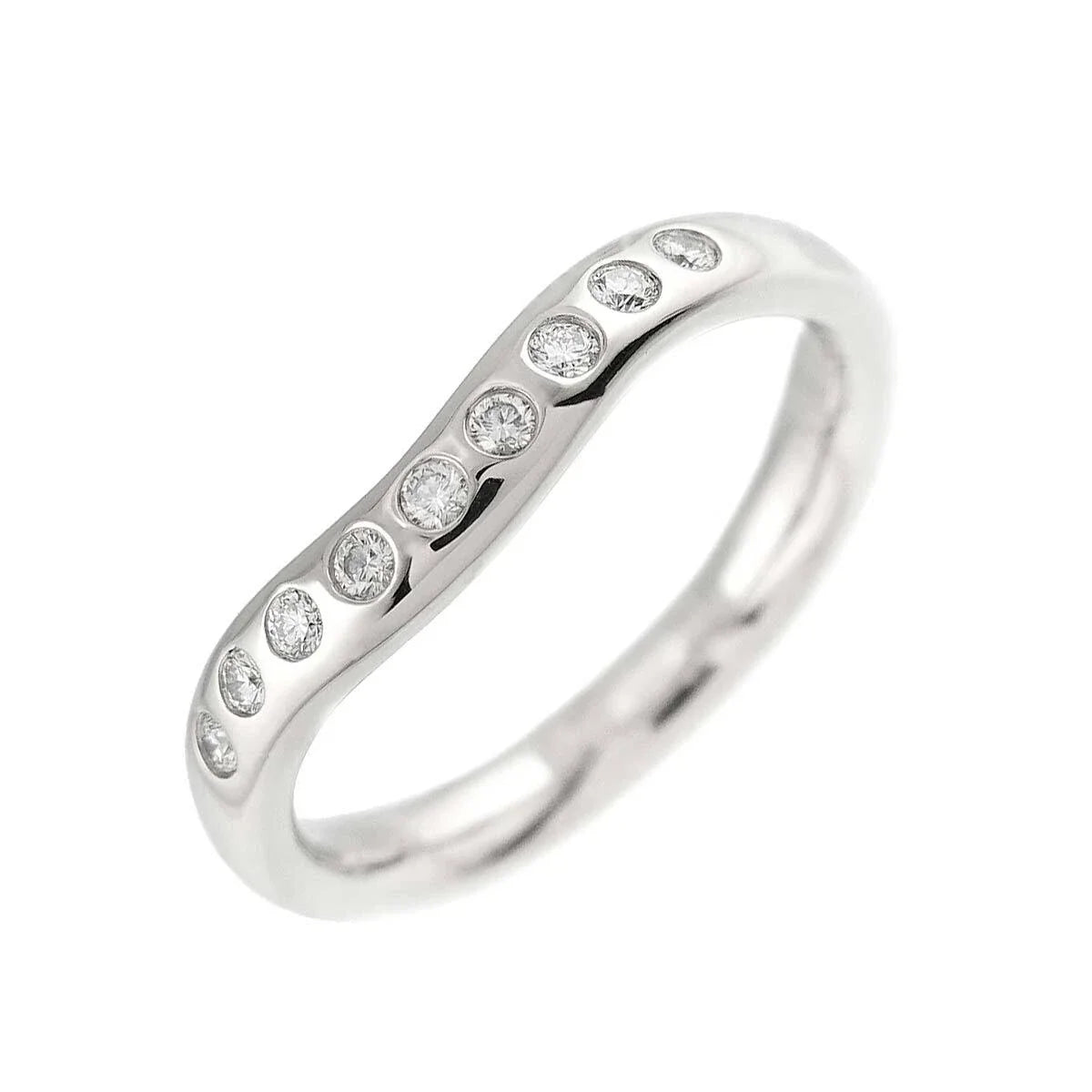 TIFFANY Co. Wide Curved Band Diamond Ring Pt Platinum Size4.5-4.75(US) 90274608