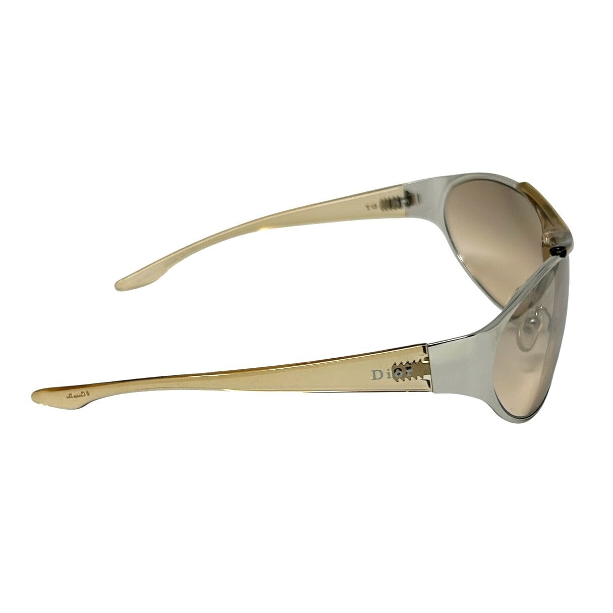 Christian Dior Vintage Logo Sunglass Shades Beige Silver Plastic Accessory