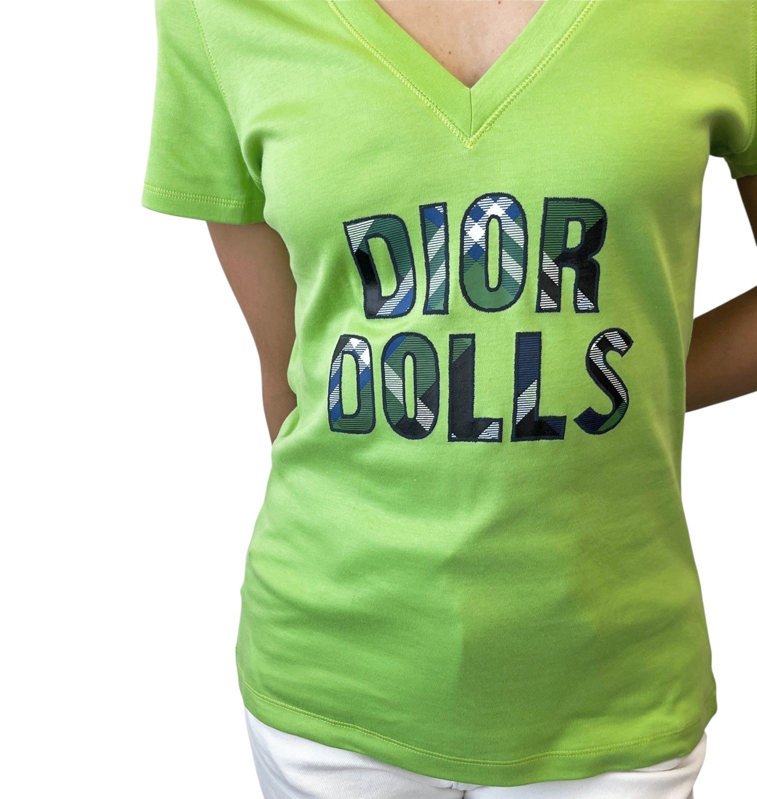 Christian Dior Vintage 2004 Dolls Logo T-shirt Top #44 Light Green Cotton