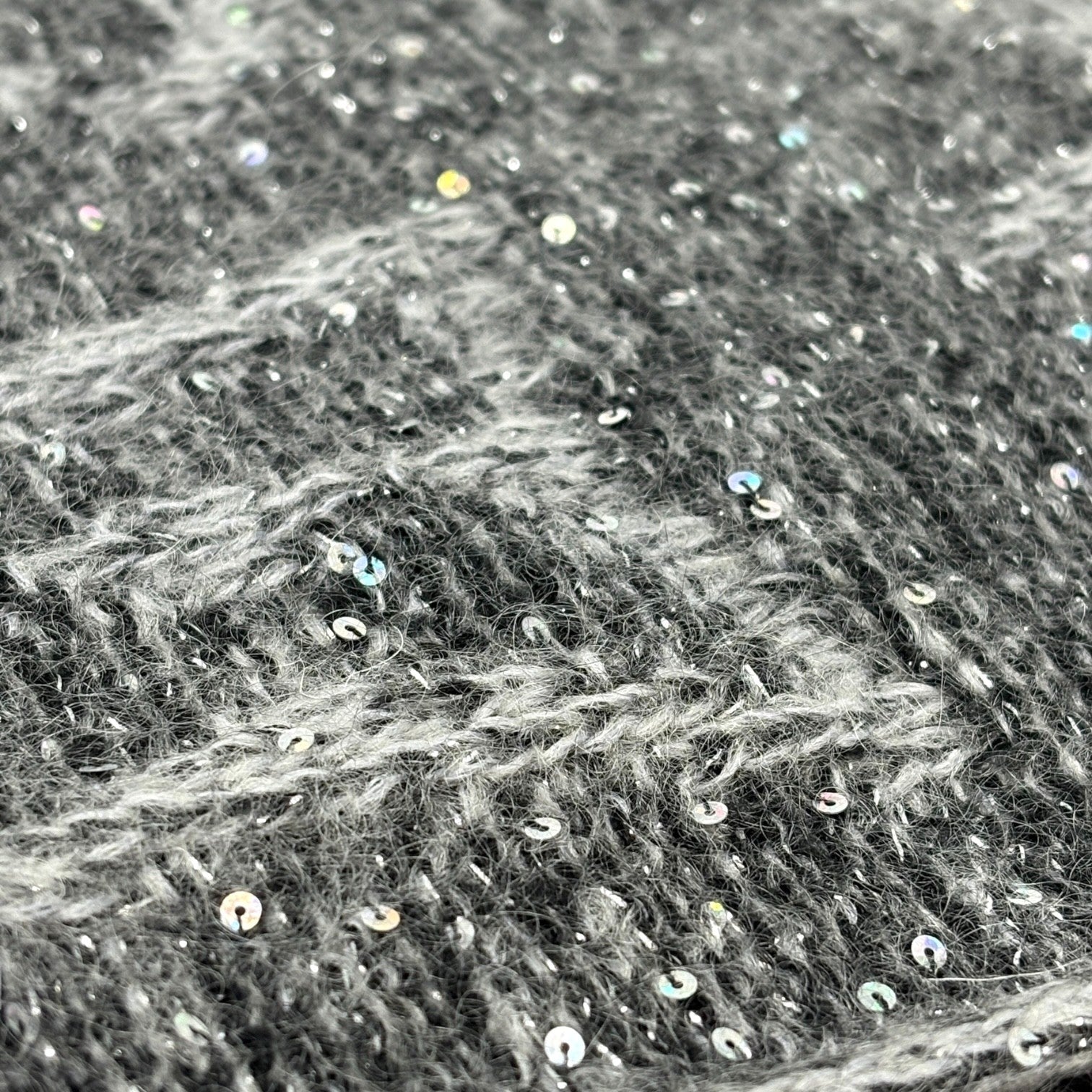 LOUIS VUITTON Vintage Monogram Logo Knit Sequins Scarf Muffler Wrap Gray Mohair