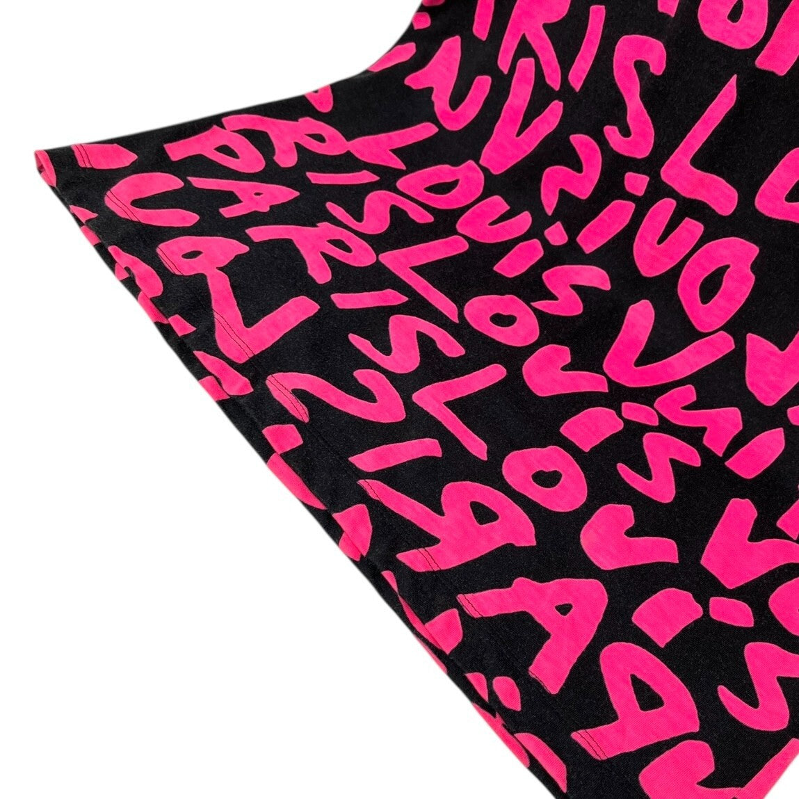 LOUIS VUITTON Vintage LV Logo Graffiti Print T-shirt Top #M Black Pink Cotton