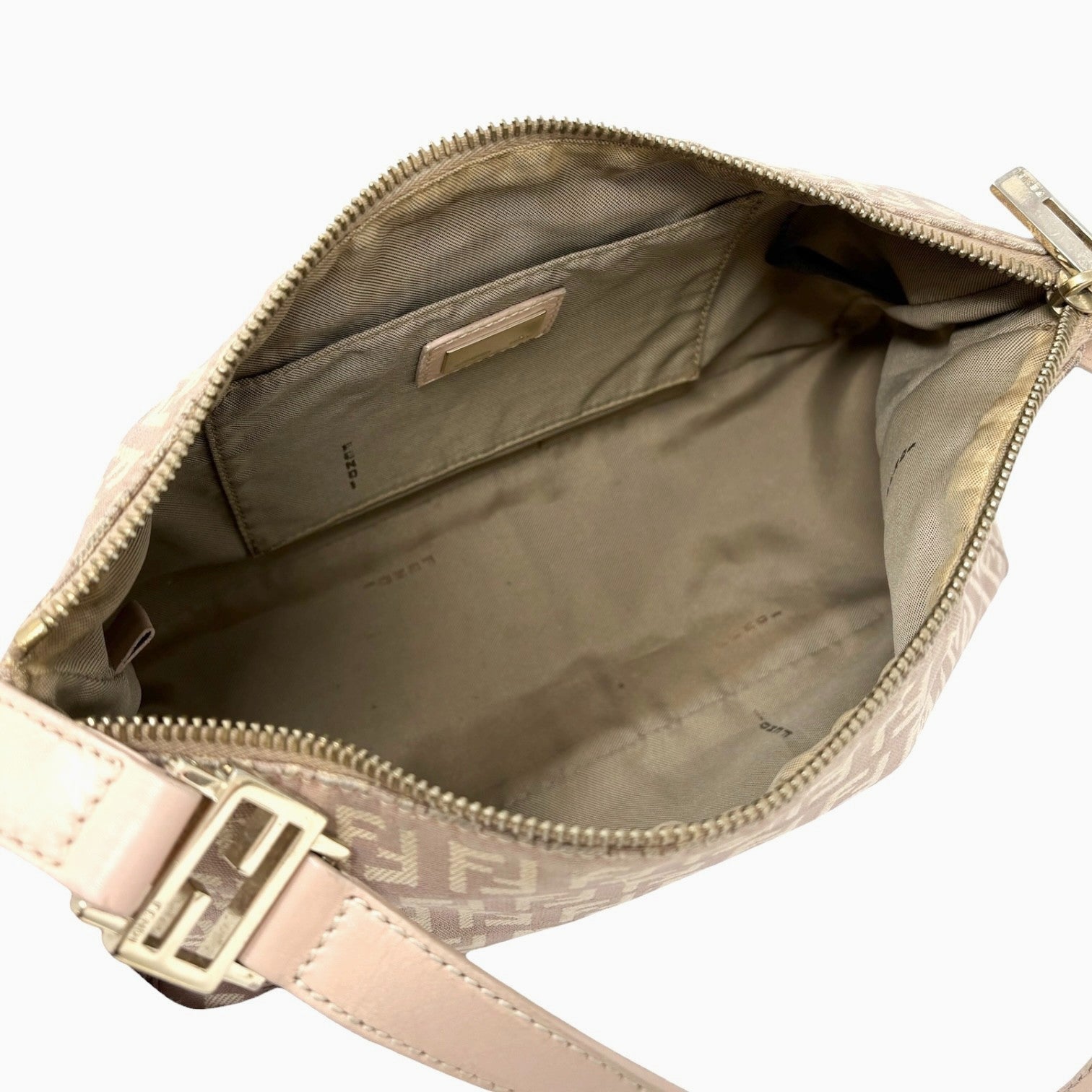 FENDI Vintage Logo Zucchino Monogram Shoulder Bag Pochette Beige Pink Cotton