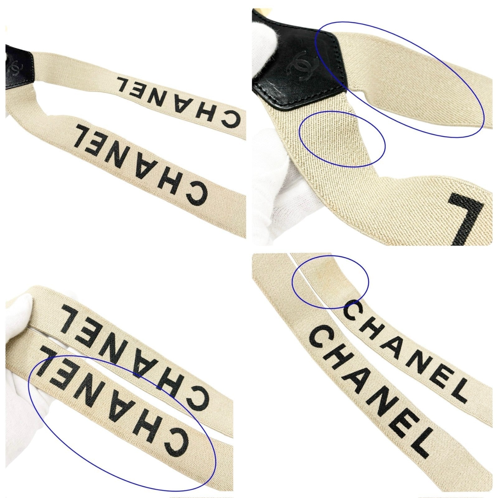 CHANEL Vintage 1994 CC Logo Letter Suspender Belt Beige Black Cotton Leather