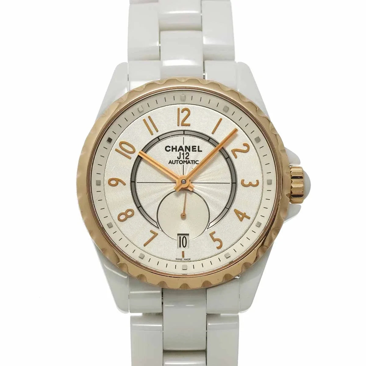 CHANEL J12 H3839 Automatic Ceramic PG Date White Dial Mens 90330090