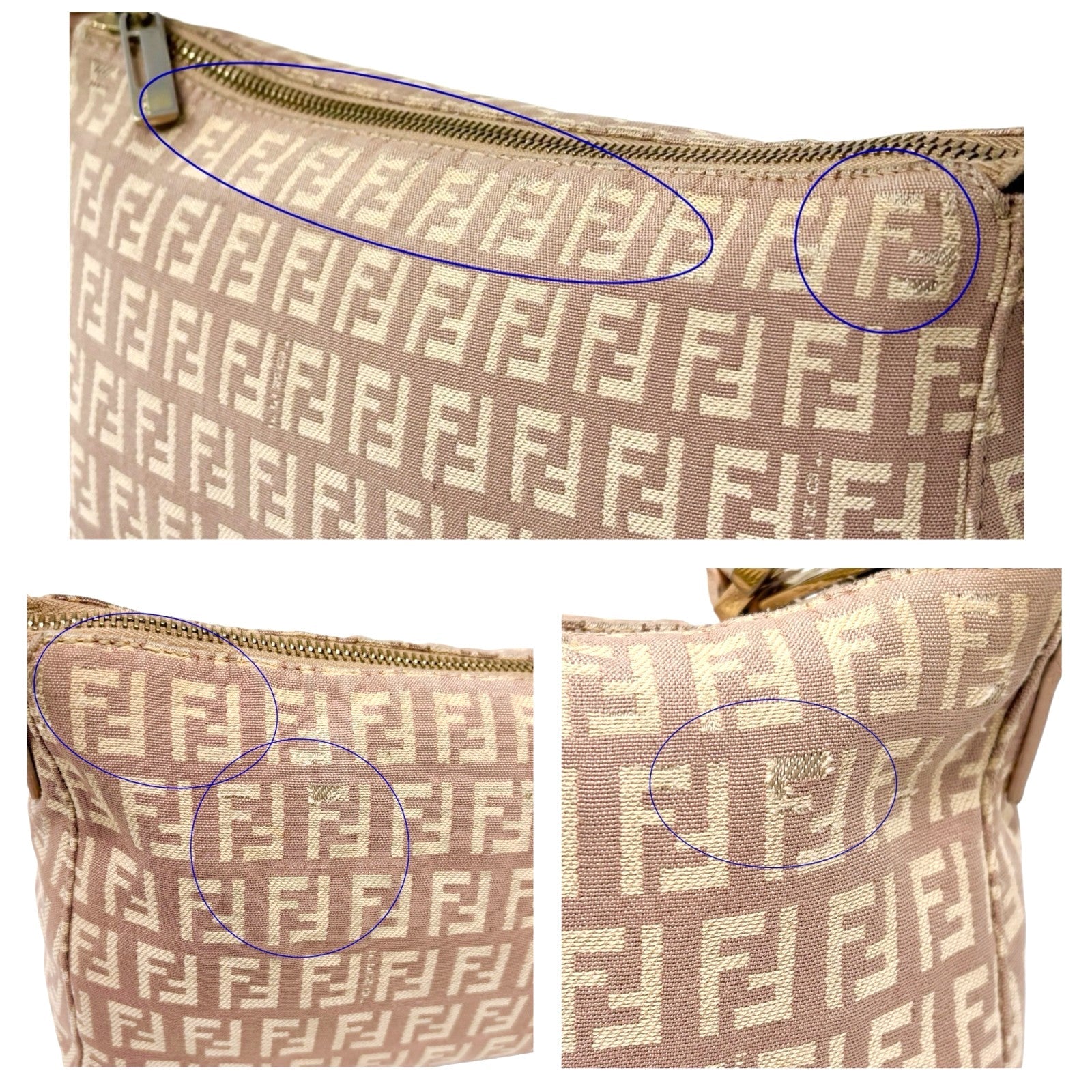 FENDI Vintage Logo Zucchino Monogram Shoulder Bag Pochette Beige Pink Cotton
