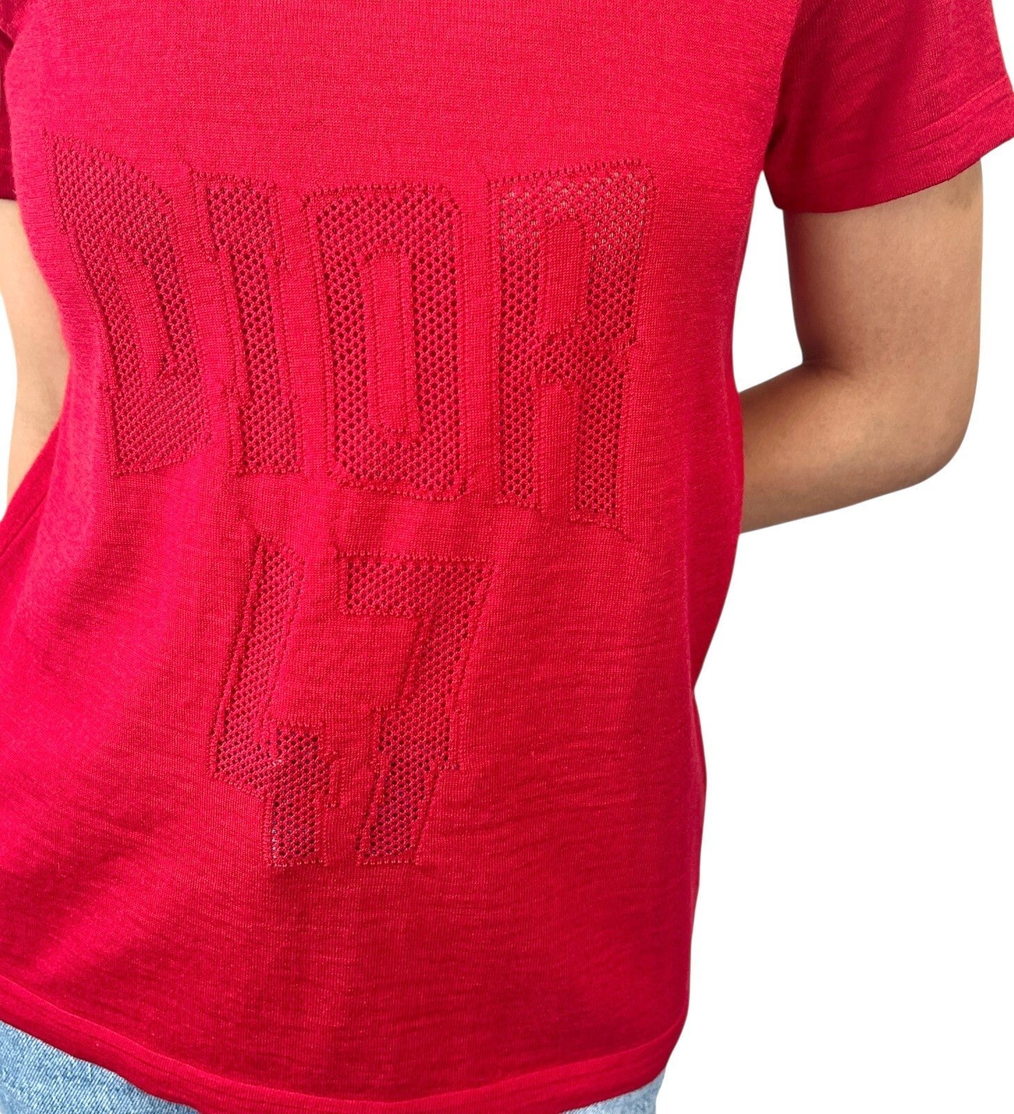 Christian Dior Vintage 2005 Logo Knit Top #42 T-shirt Red Short Sleeve Mesh