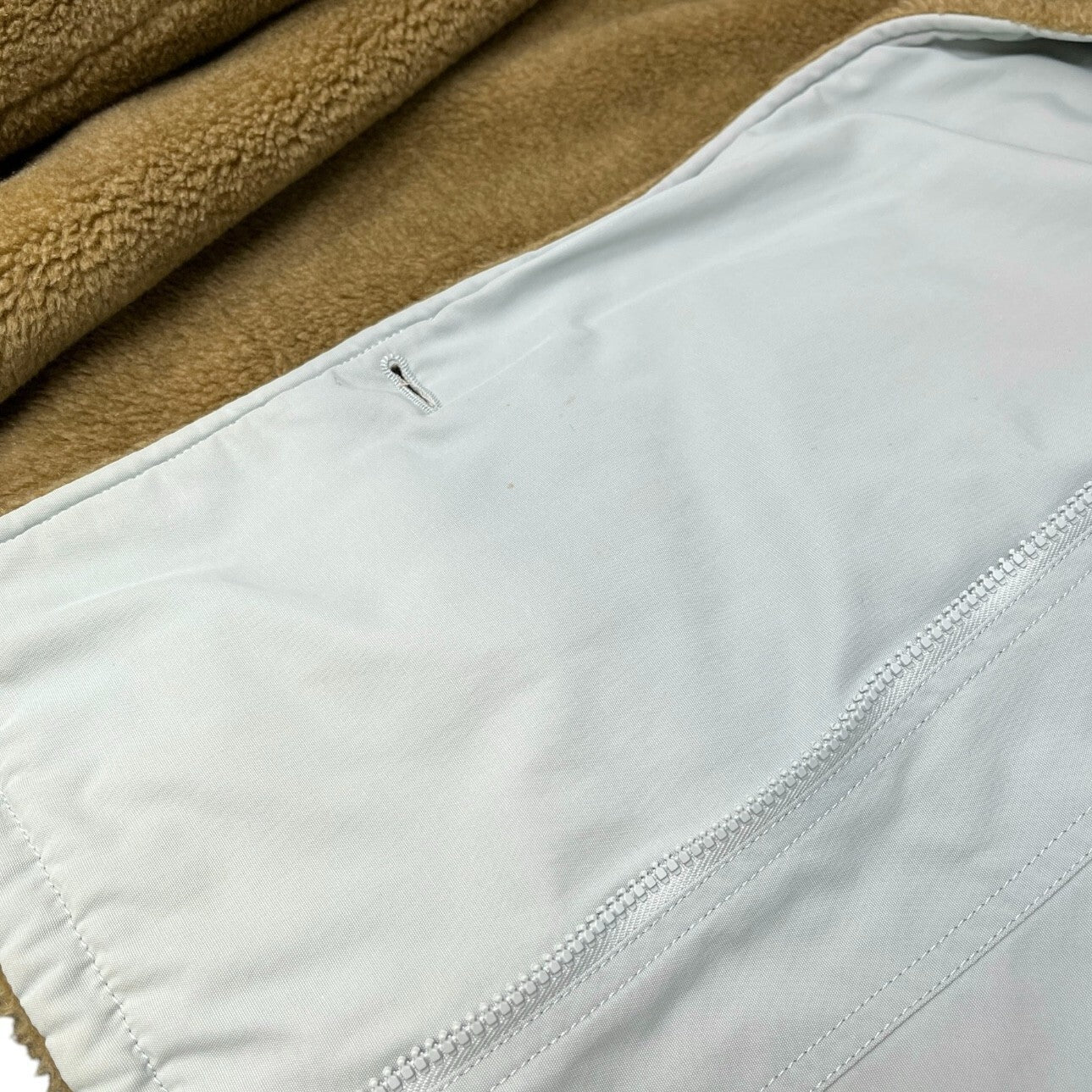 CHANEL Sport Vintage 01A CC Logo Ski Wear Jacket #36 Blue Brown Cotton Fur Zip