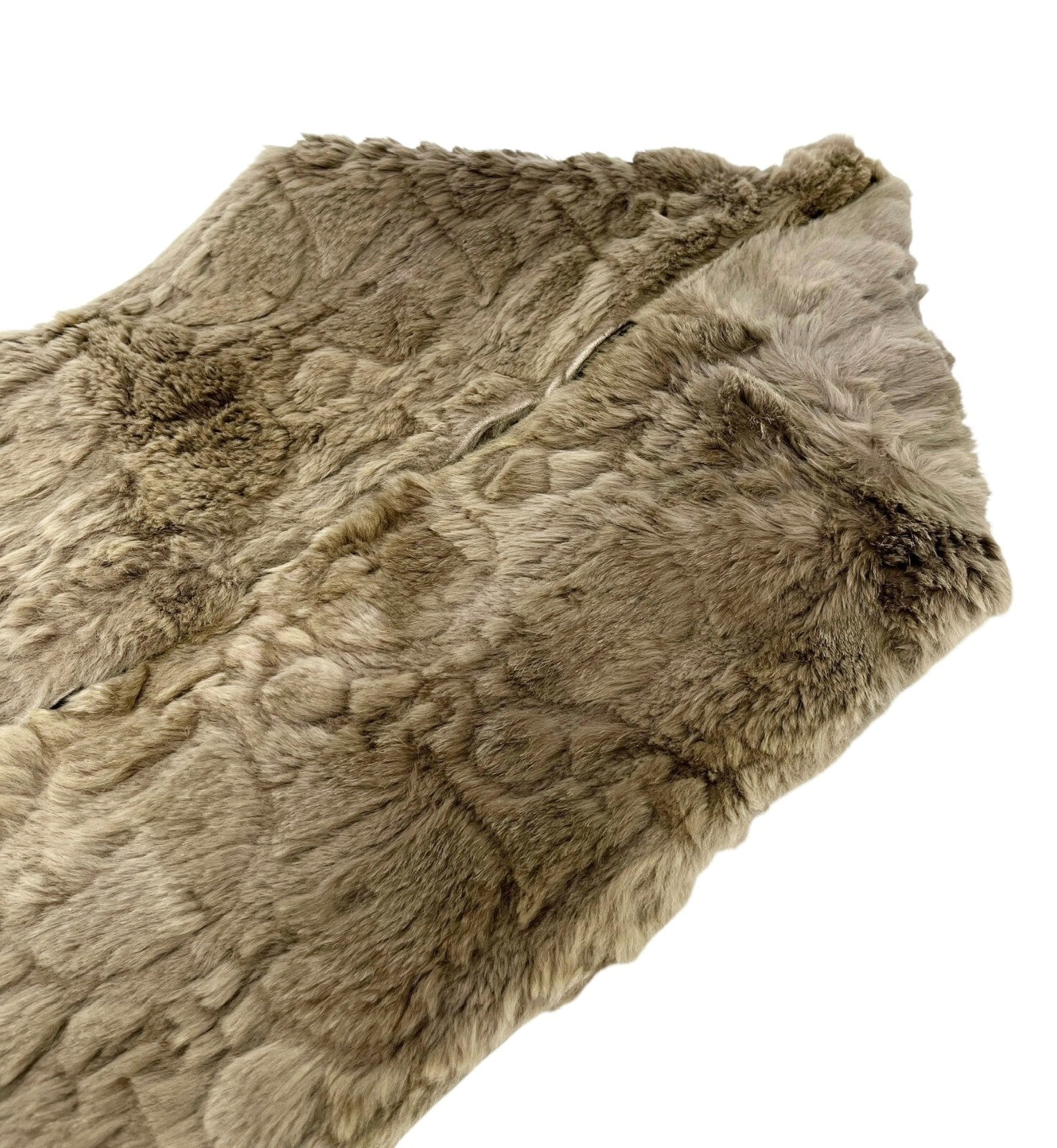 Christian Dior Vintage Trotter Monogram Logo Fur Scarves Shawls Olive Gray