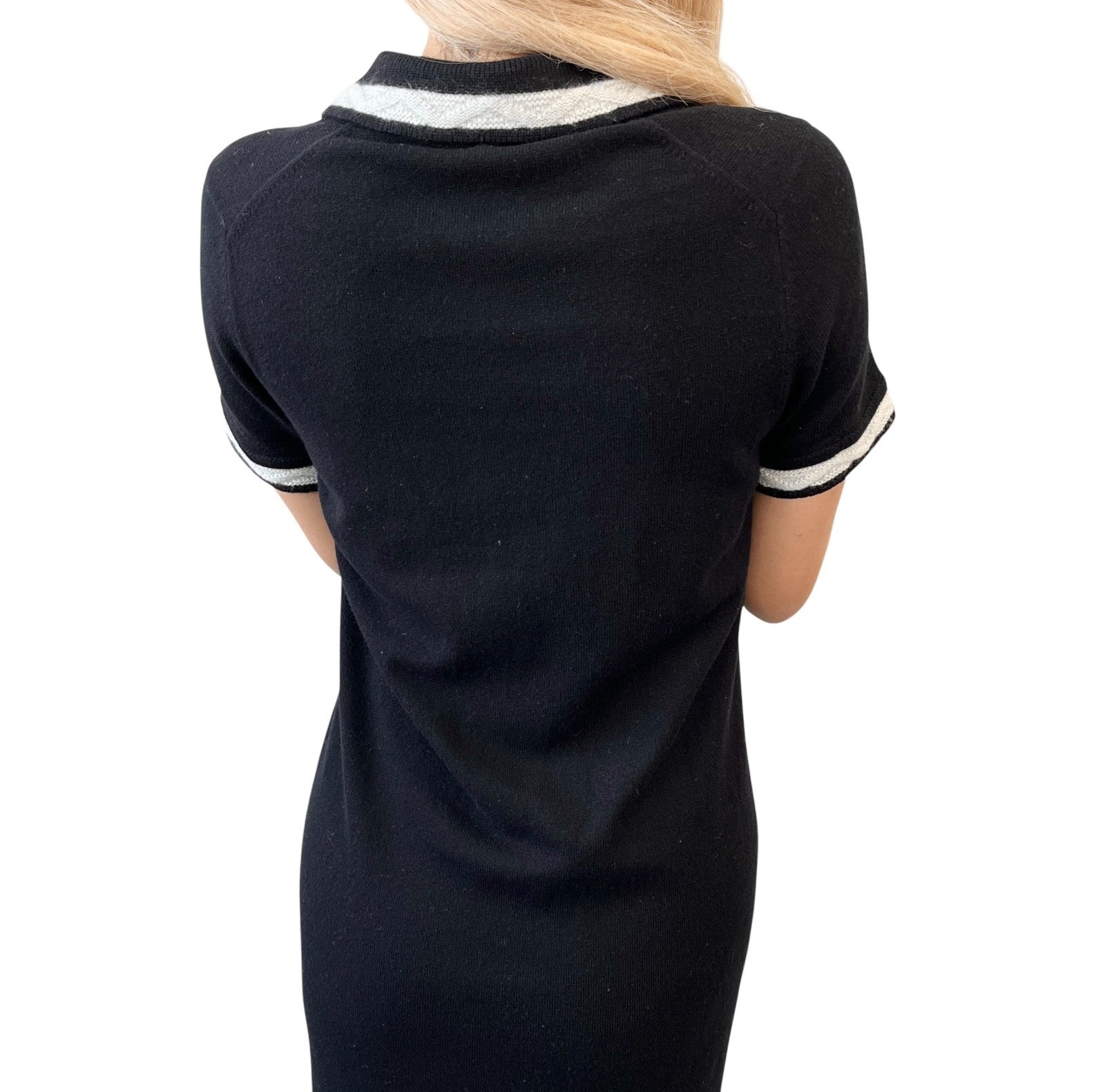 CHANEL Vintage 04A CC Logo Knit Dress One-piece #34 Black Gray Cashmere Button