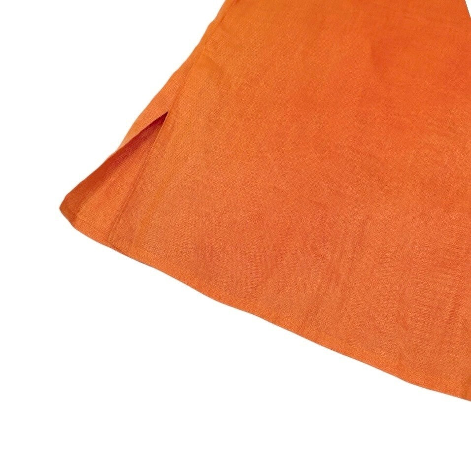 HERMES Vintage H Logo Horse Carriage Embroidery Shirt #36 Orange Linen Button