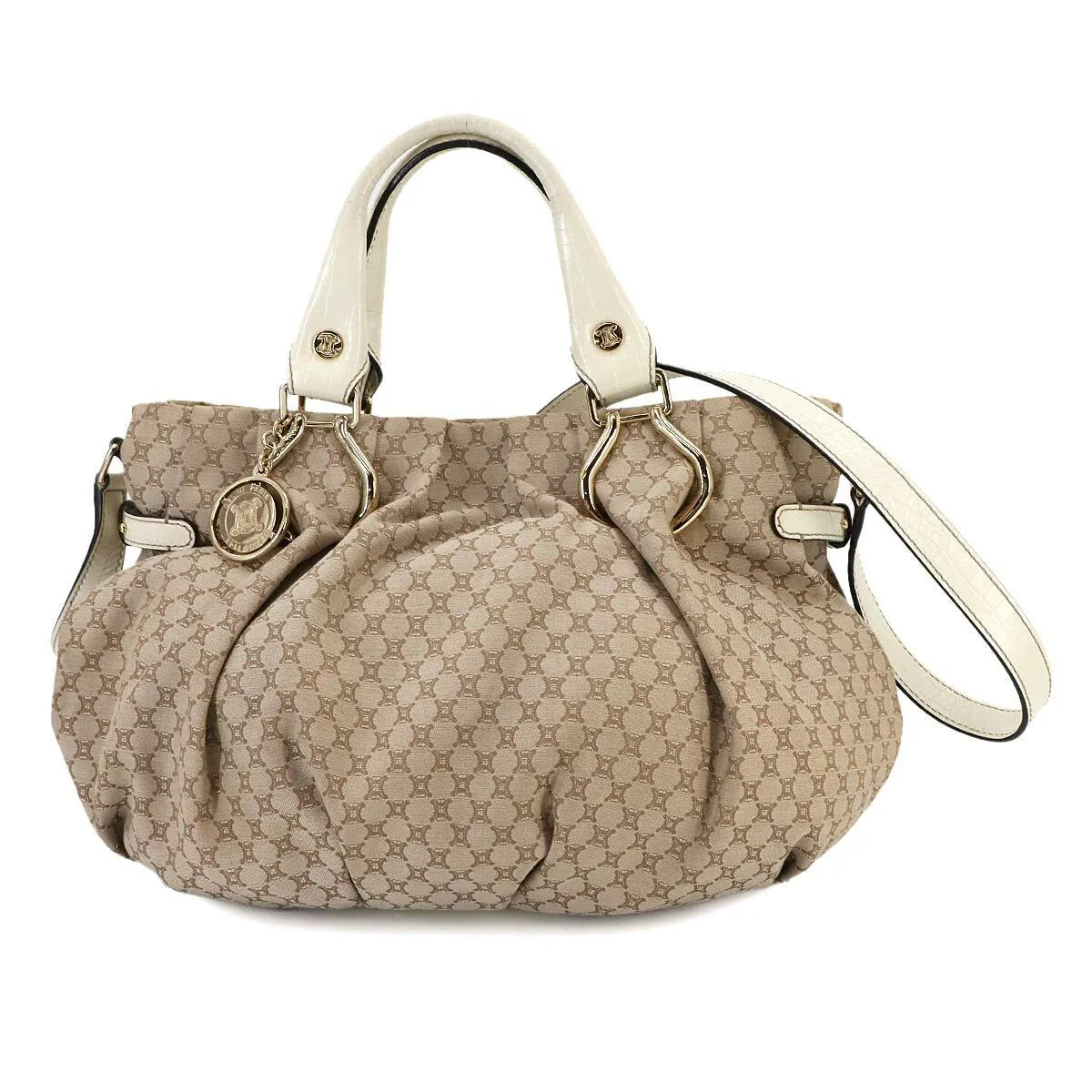 CELINE Macadam Pillow Small Hand Shoulder Bag Canvas Leather Beige 90275258