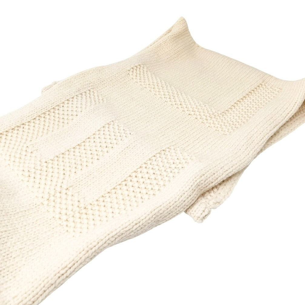 CHANEL Vintage CC Mark Logo Knit Muffler Scarf Wrap Accessory Cream Wool Stitch