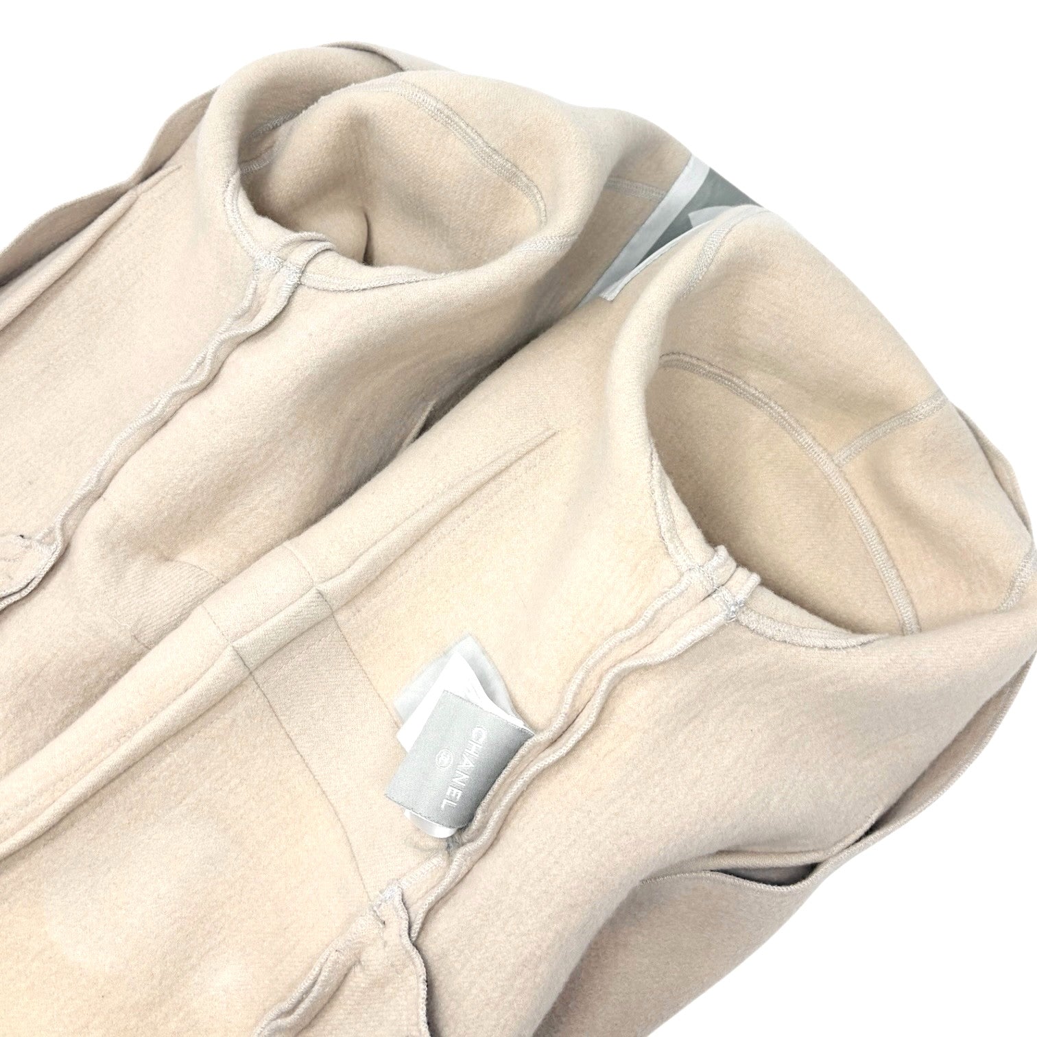 CHANEL Sport Vintage CC Mark Logo Open Front Jacket Belt Beige Black Wool