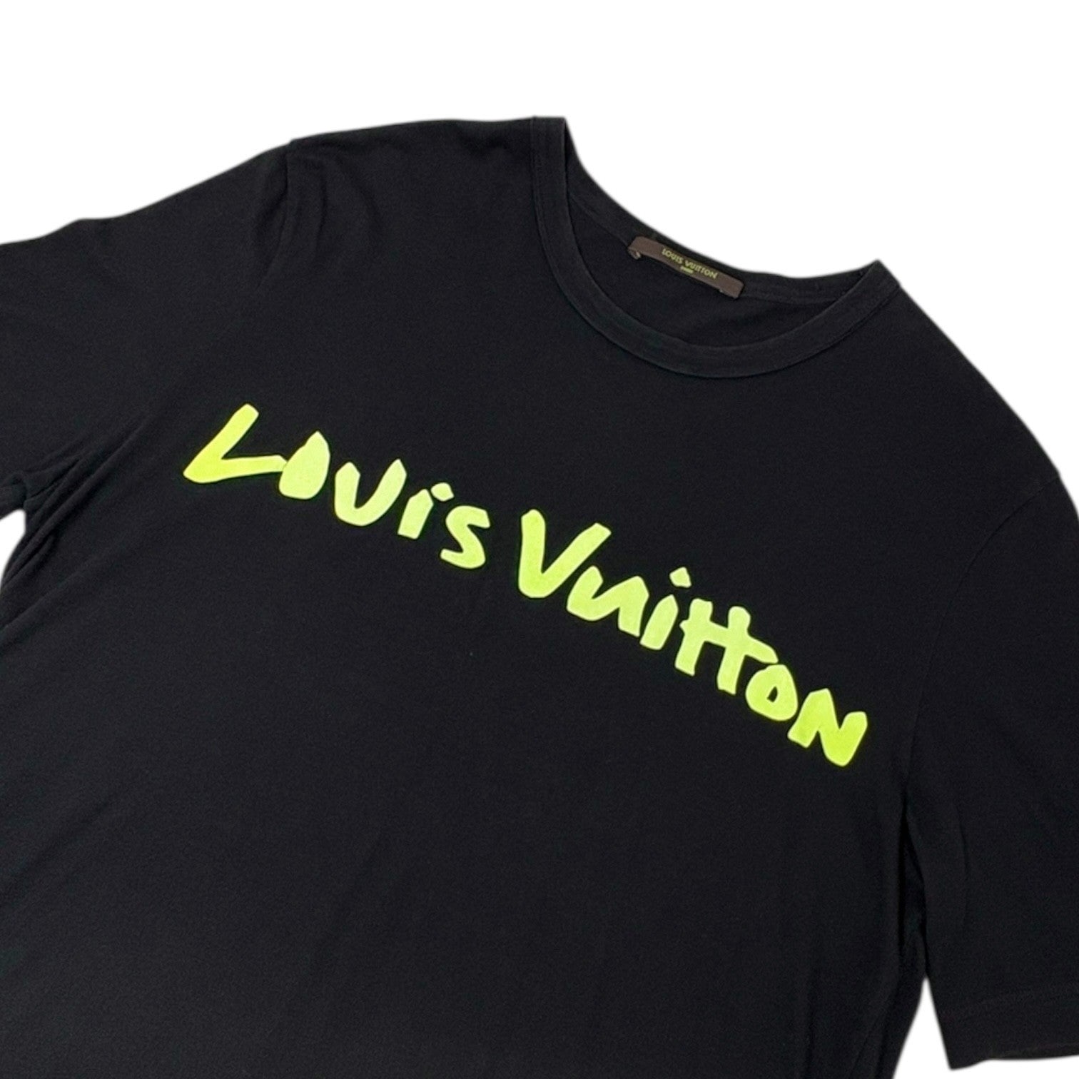 LOUIS VUITTON Vintage Graffiti T-shirts Top Mens #M Black Light Green Cotton