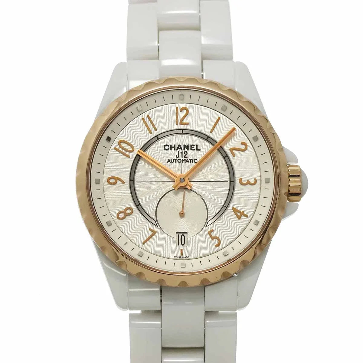 CHANEL J12 H3839 Automatic Ceramic PG Date White Dial Mens 90330090
