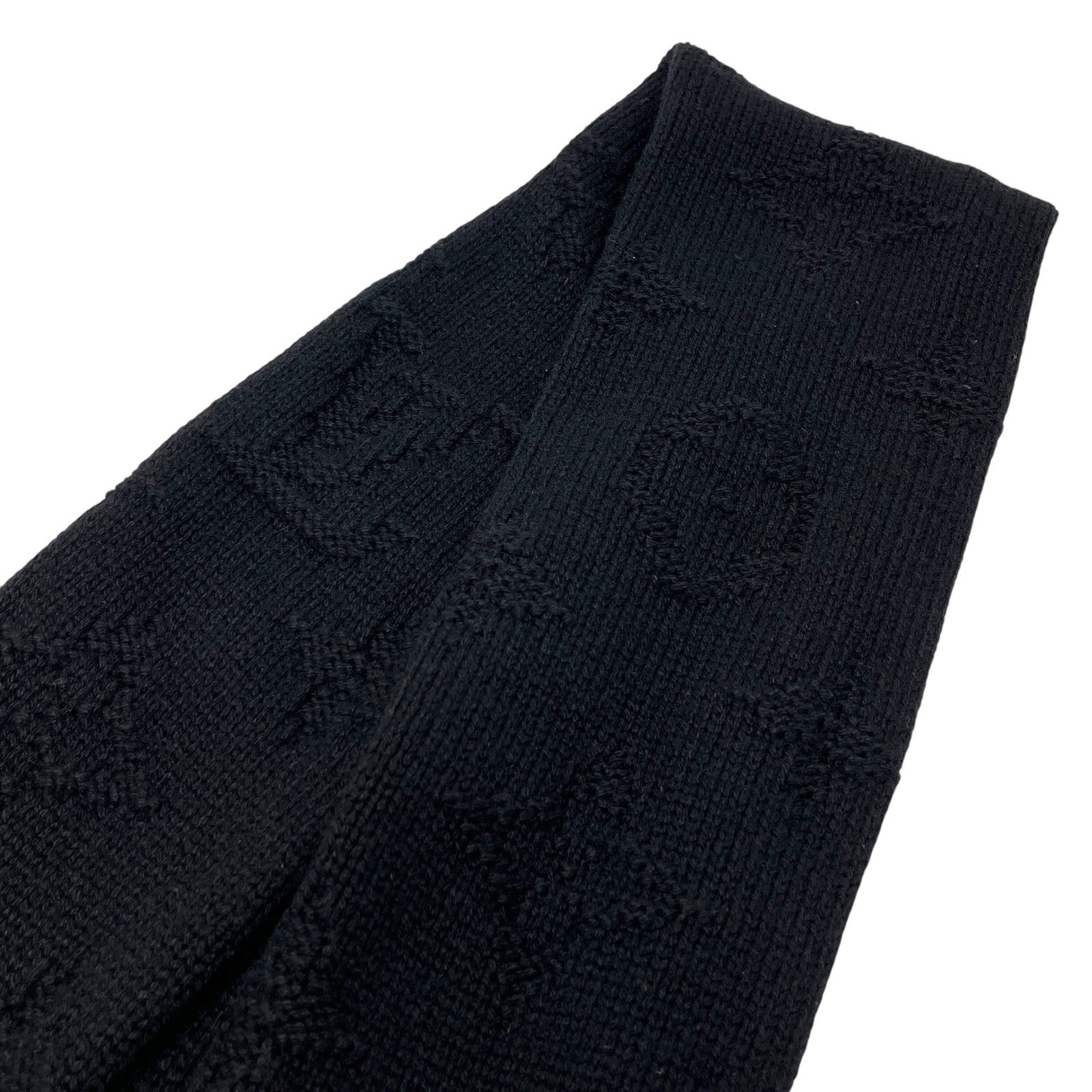 LOUIS VUITTON Vintage LV Monogram Logo Knit Scarf Shawl Wrap Fur Black Cashmere