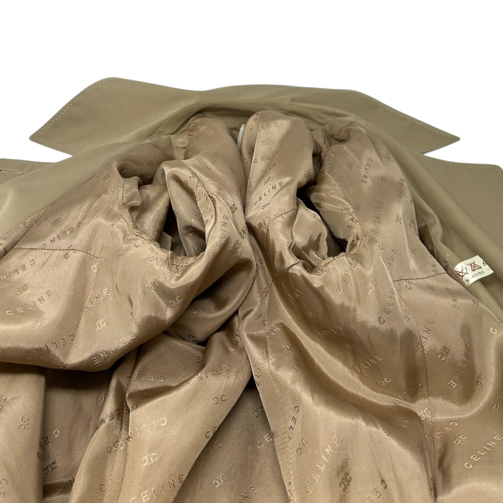 CELINE Vintage Logo Trench Coat #40 Light Brown Gold Cotton Button Stitch