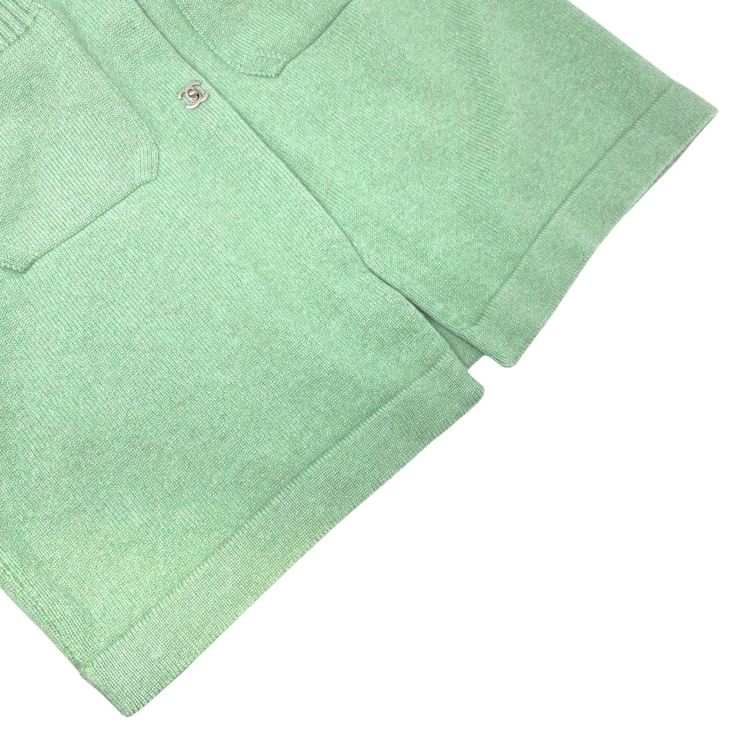 CHANEL Vintage P52425 CC Turnlock Logo Knit Cardigan Dress #38 Cashmere Green