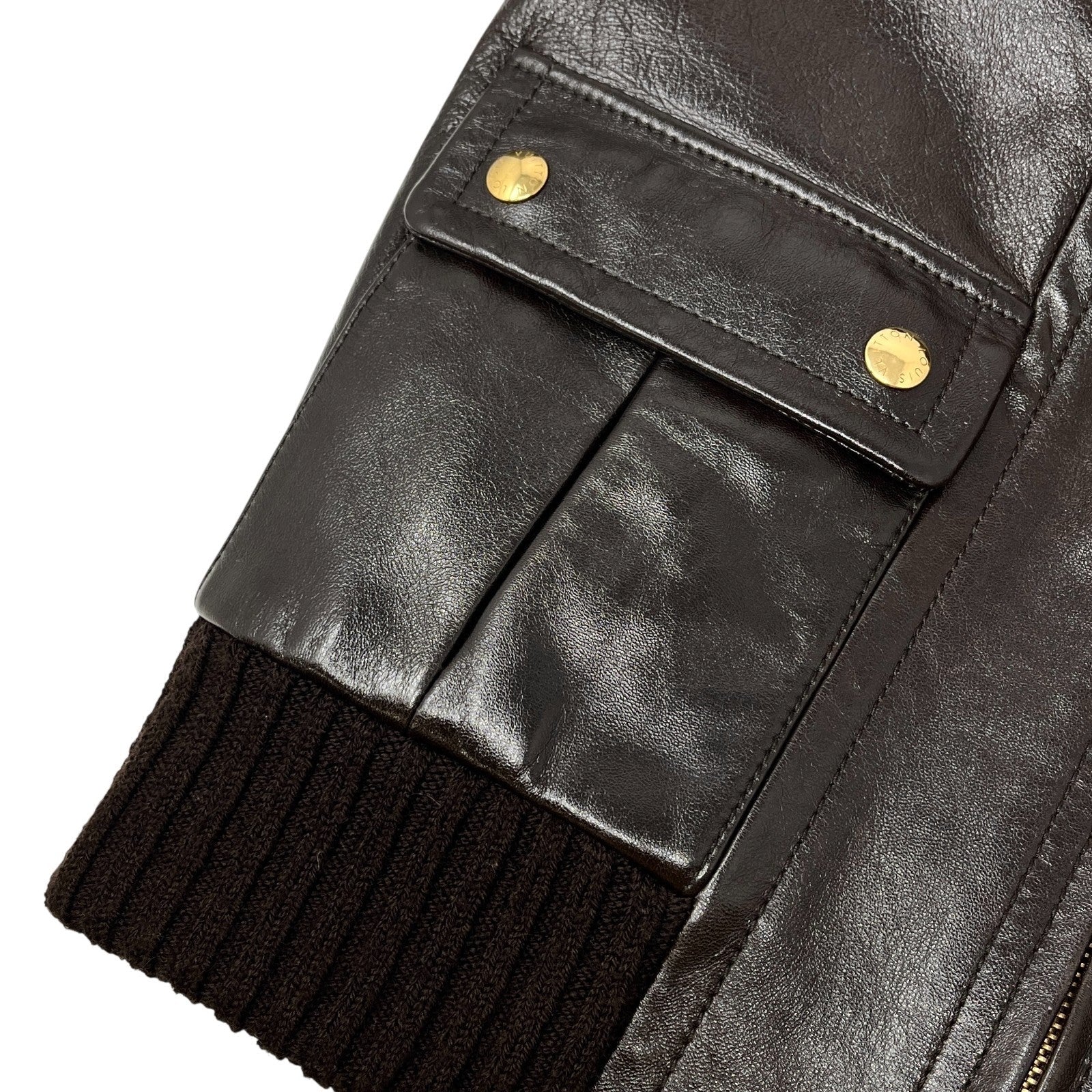 LOUIS VUITTON Vintage LV Monogram Logo Fur Leather Jacket #36 Zip Brown Gold