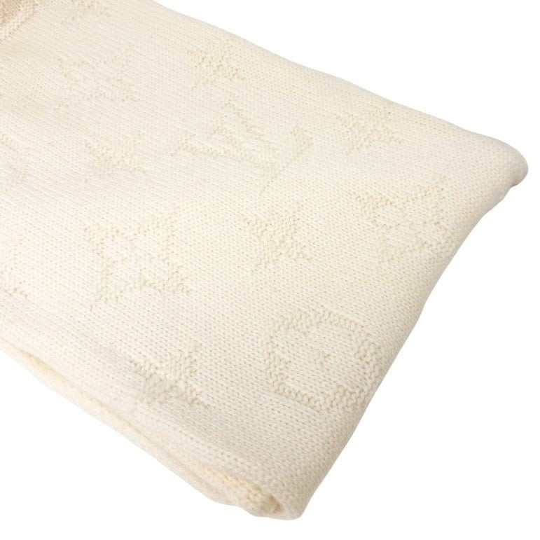 LOUIS VUITTON Vintage Monogram Escharpe Fur Scarf Shawl Cream Cashmere Logo