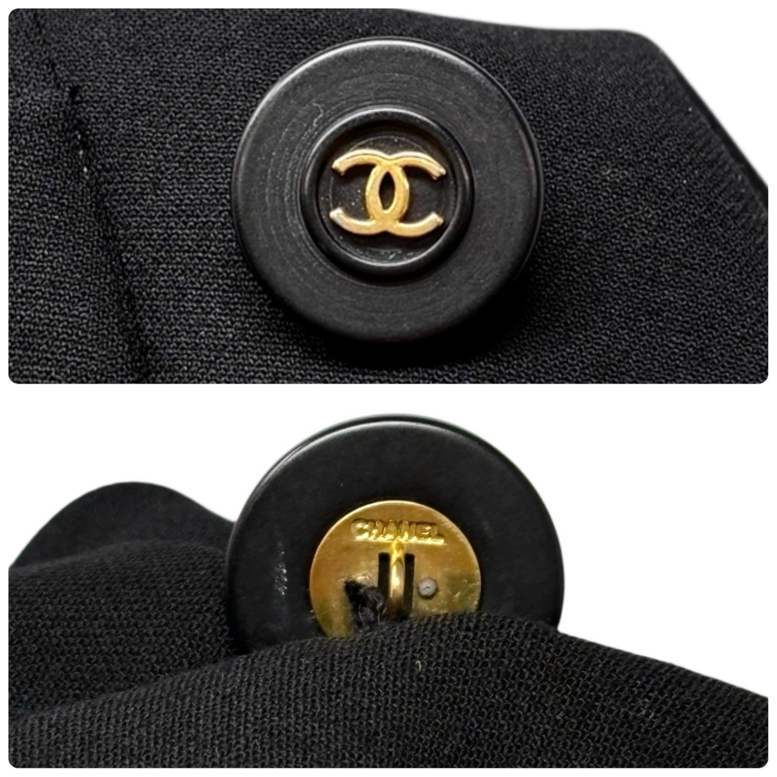 CHANEL Vintage 94P CC Mark Logo Jacket Button Black Gold Long Sleeve Collar