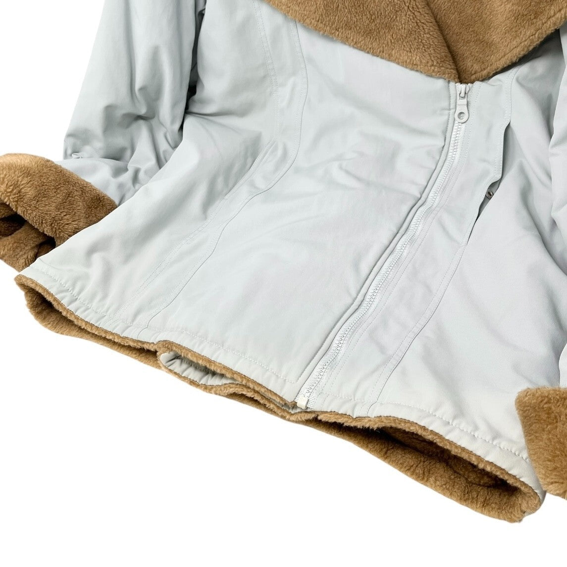 CHANEL Sport Vintage 01A CC Logo Ski Wear Jacket #36 Blue Brown Cotton Fur Zip