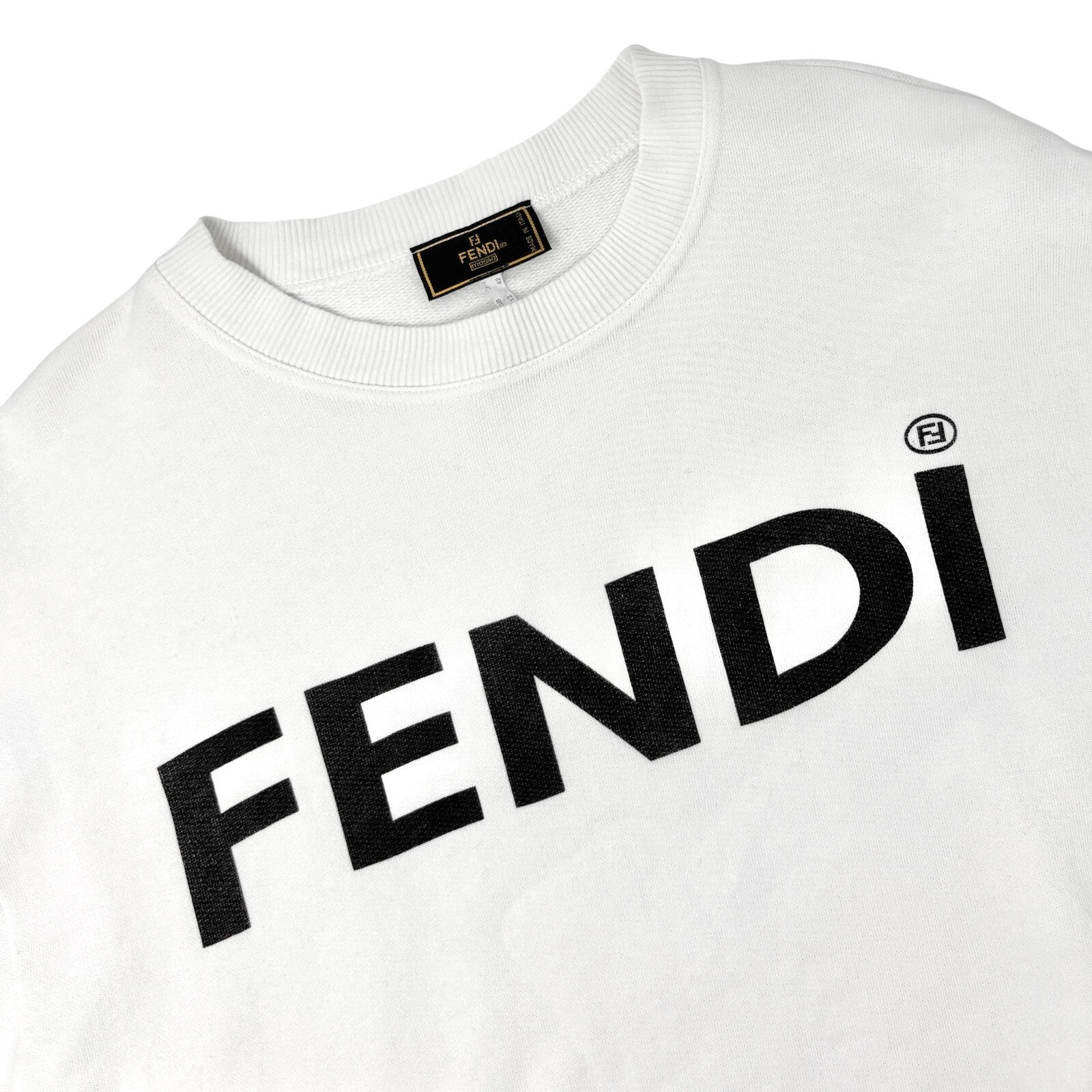 FENDI Vintage Big Logo Sweatshirt Top #40 White Cotton Pullover Long Sleeve
