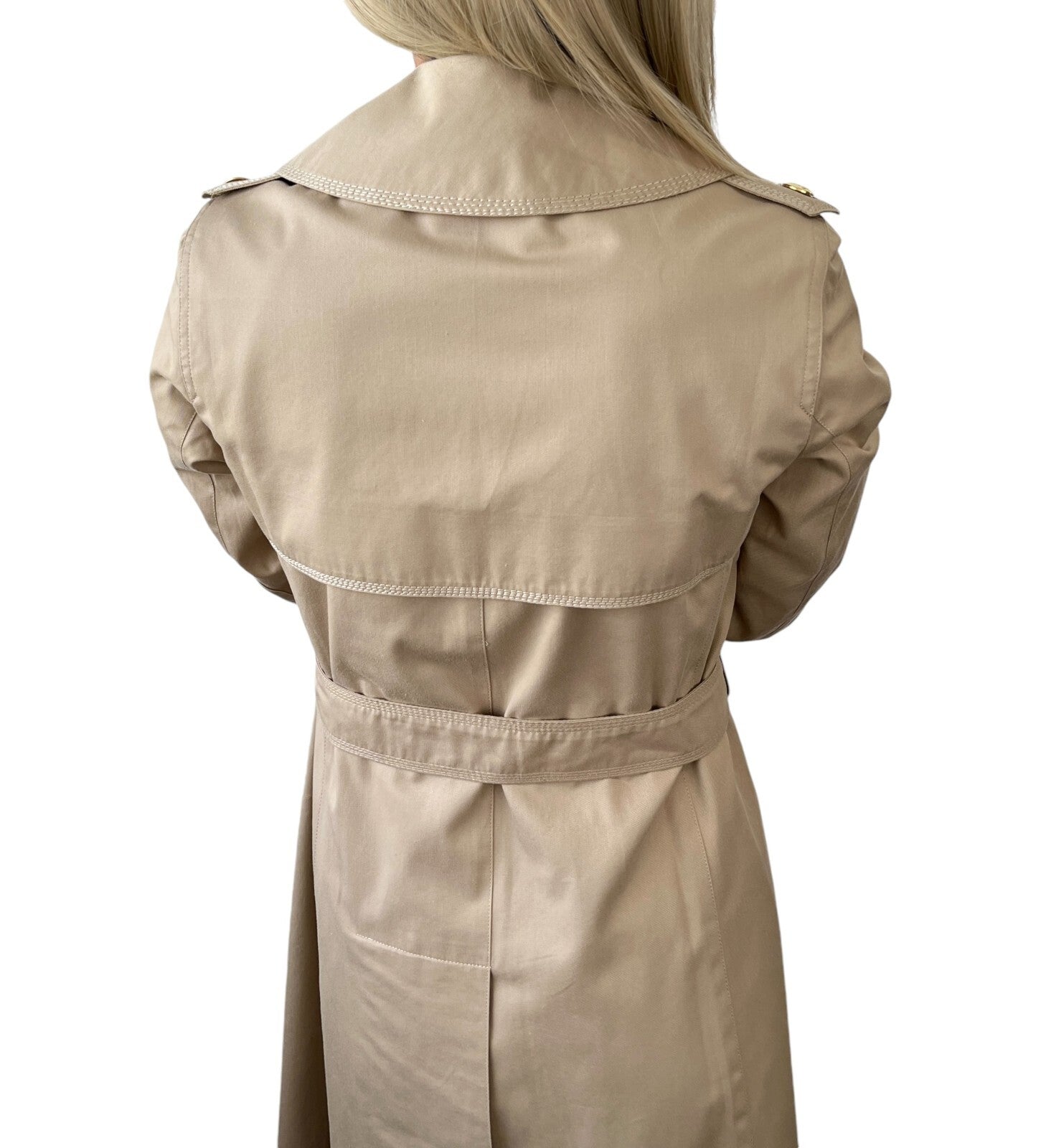 CELINE Vintage Logo Trench Coat #40 Light Brown Gold Cotton Button Stitch