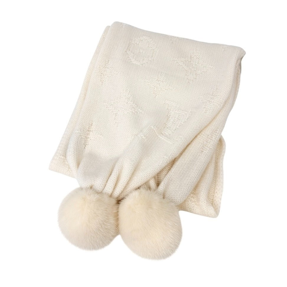 LOUIS VUITTON Vintage Monogram Escharpe Fur Scarf Shawl Cream Cashmere Logo