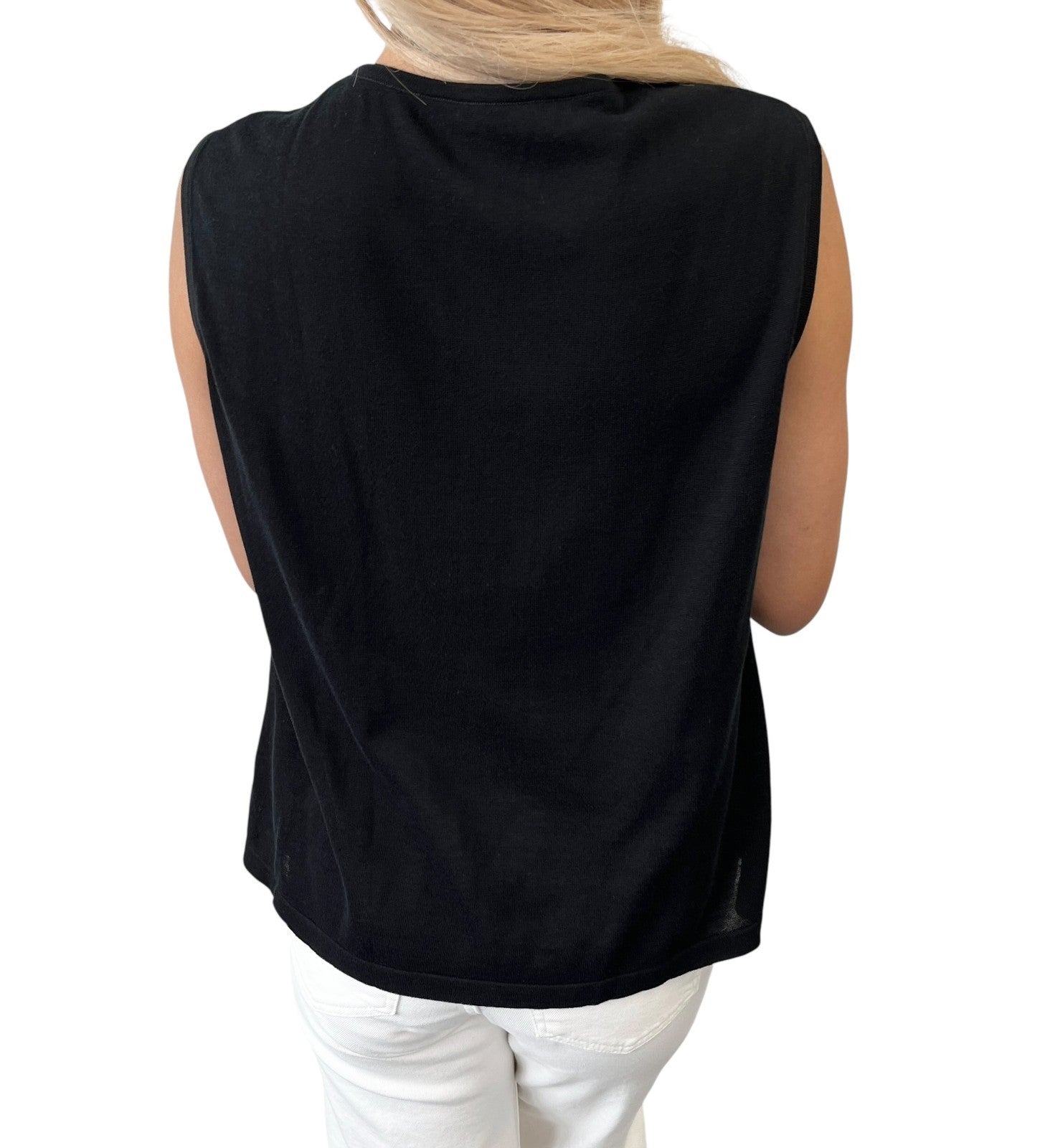 CHANEL Vintage 06P CC Logo Knit Tank Top #42 Pullover Black Cotton