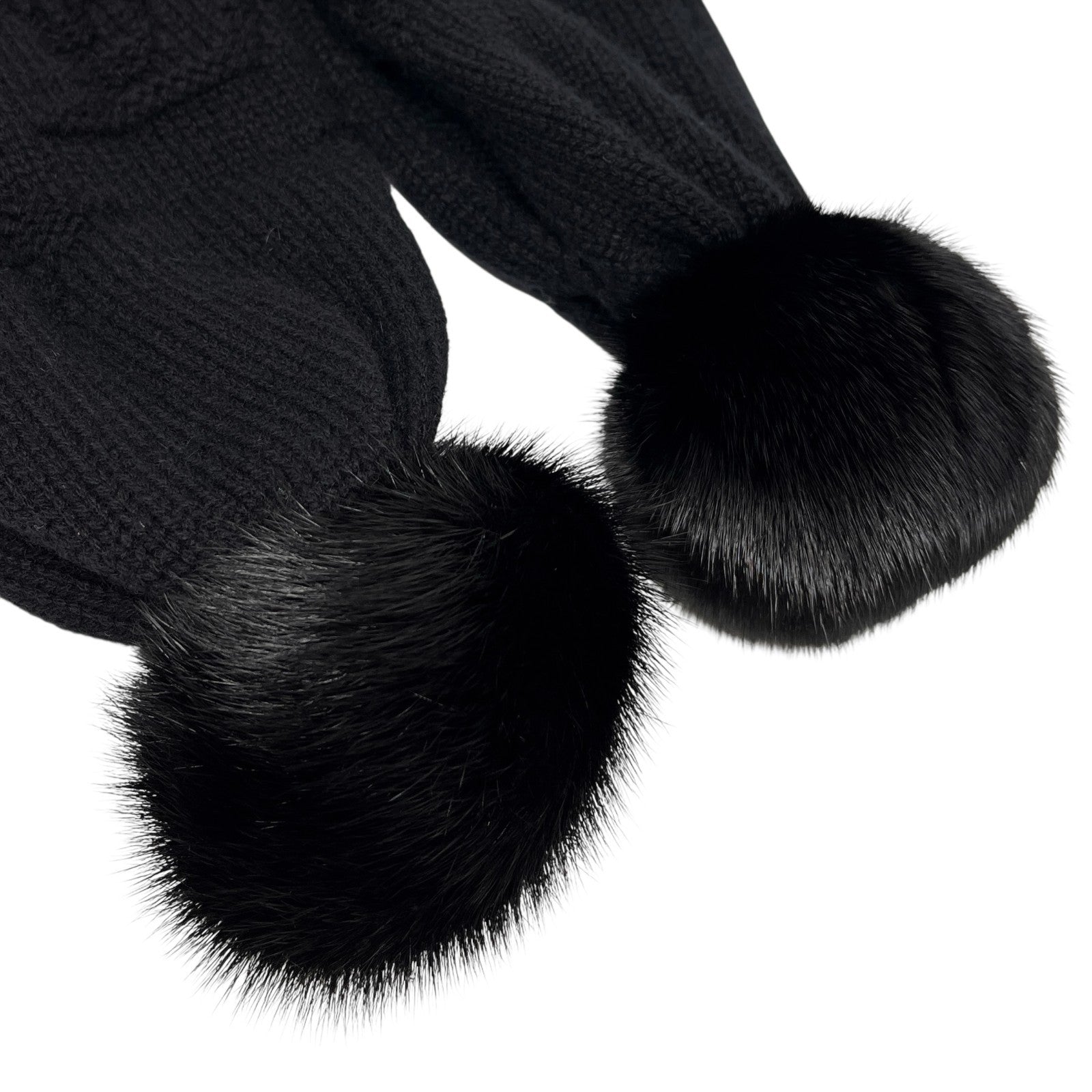 LOUIS VUITTON Vintage LV Monogram Logo Knit Scarf Shawl Wrap Fur Black Cashmere