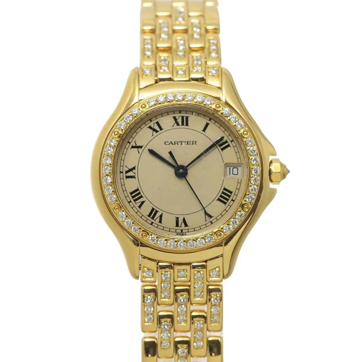 Cartier panthere cougar WF8001FR K18YG Diamond Date Cream Dial Watch 90317767