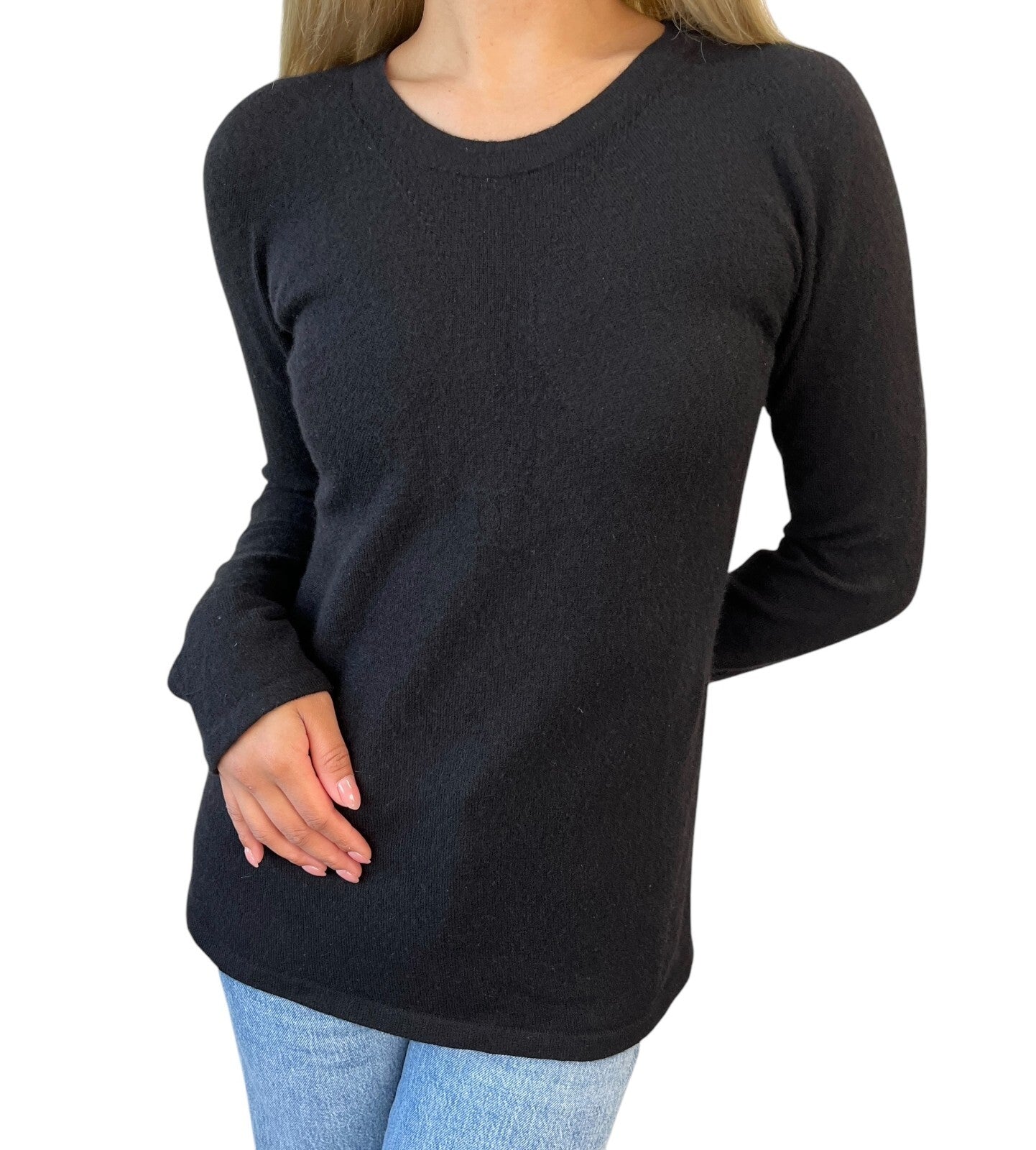 CHANEL Vintage 02A CC Mark Logo Sweater Knit Top #42 Black Cashmere Long Sleeve