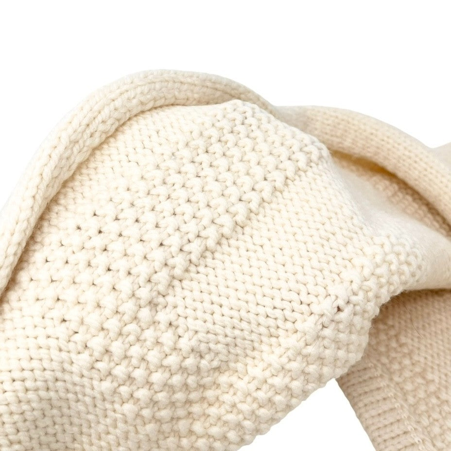 CHANEL Vintage CC Mark Logo Knit Muffler Scarf Wrap Accessory Cream Wool Stitch