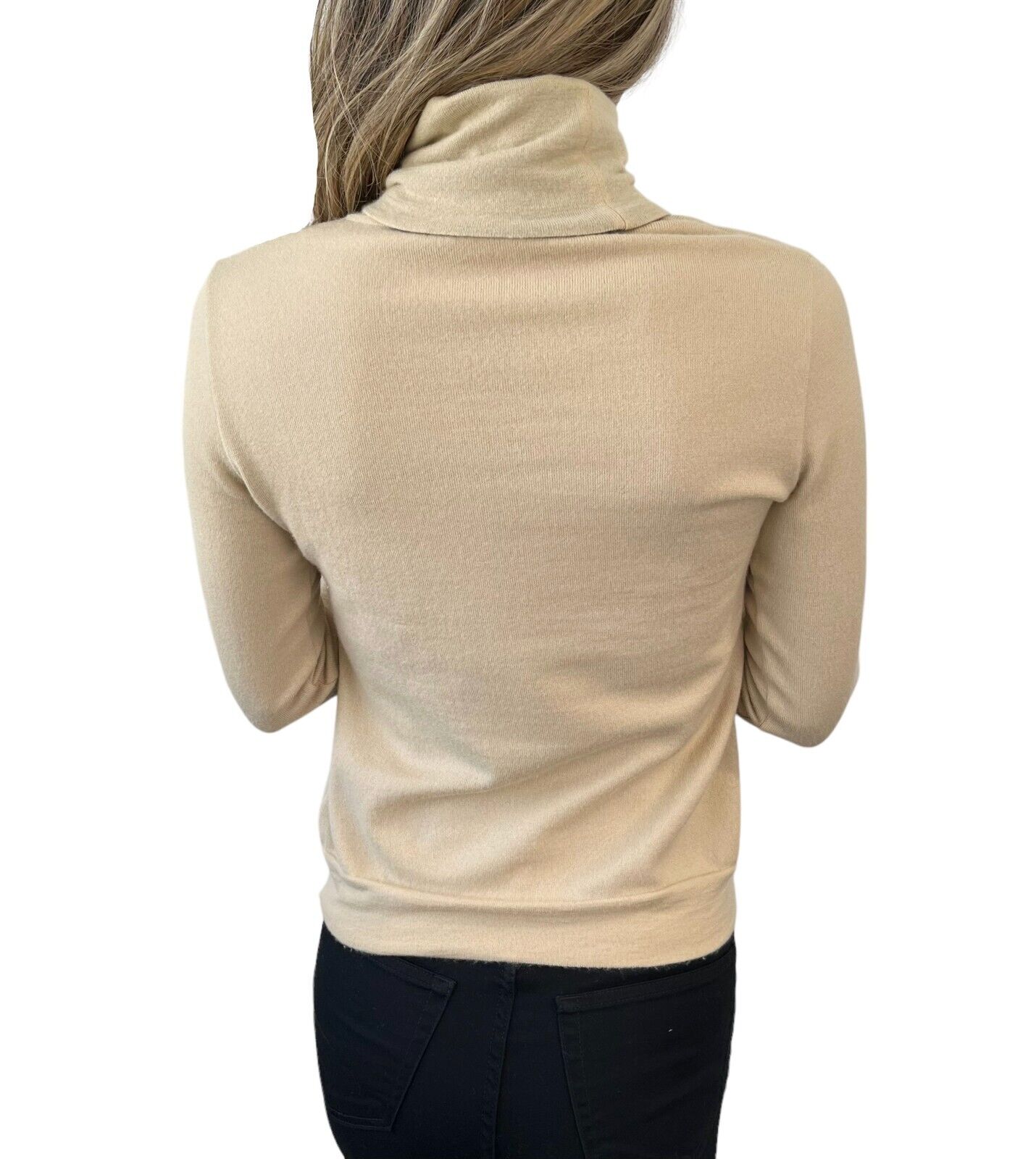 CHANEL Vintage 04A CC Logo Turtleneck Sweater #38 Long Sleeve Top Cream Cashmere