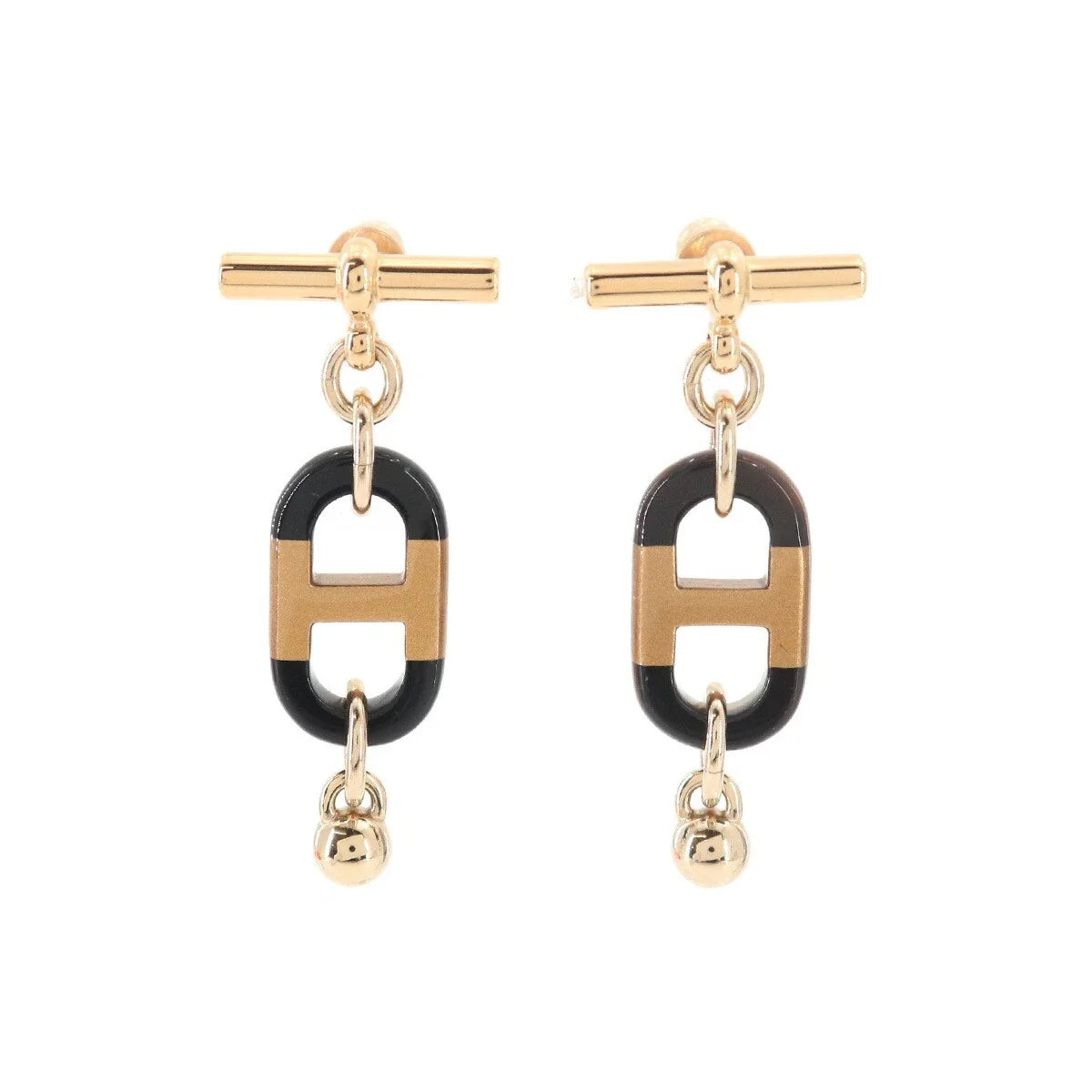 HERMES Sur Mer PM Earrings Buffalo Horn Brown Gold Accessory 90328439