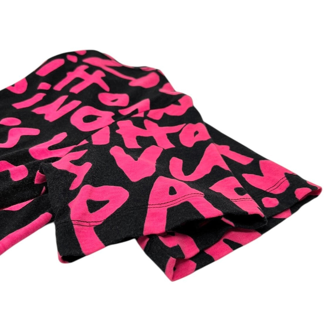 LOUIS VUITTON Vintage LV Logo Graffiti Print T-shirt Top #M Black Pink Cotton