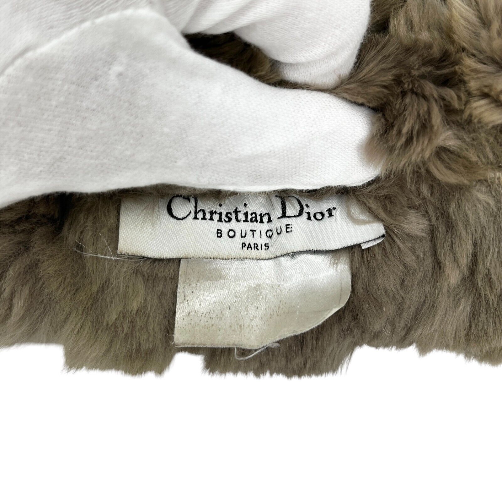 Christian Dior Vintage Trotter Monogram Logo Fur Scarves Shawls Olive Gray