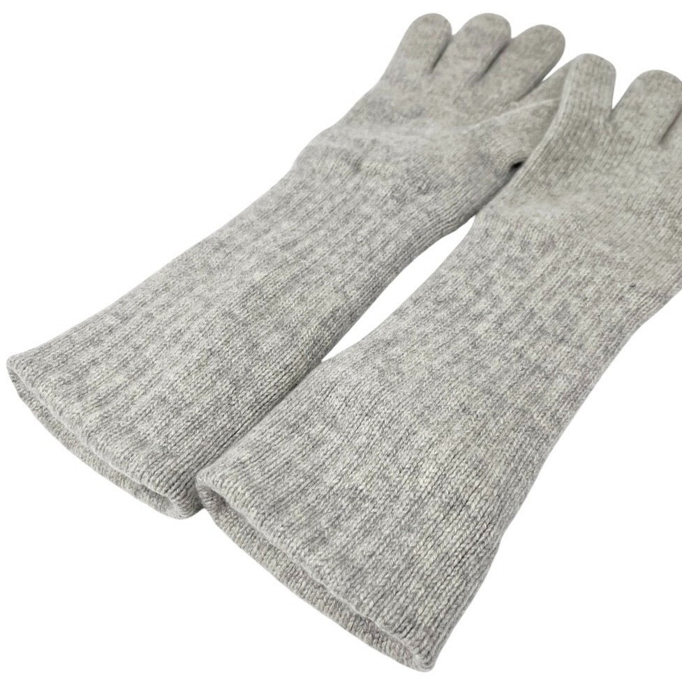 CHANEL Vintage CC Mark Logo Cashmere Knit Gloves Accessory Gray Silver