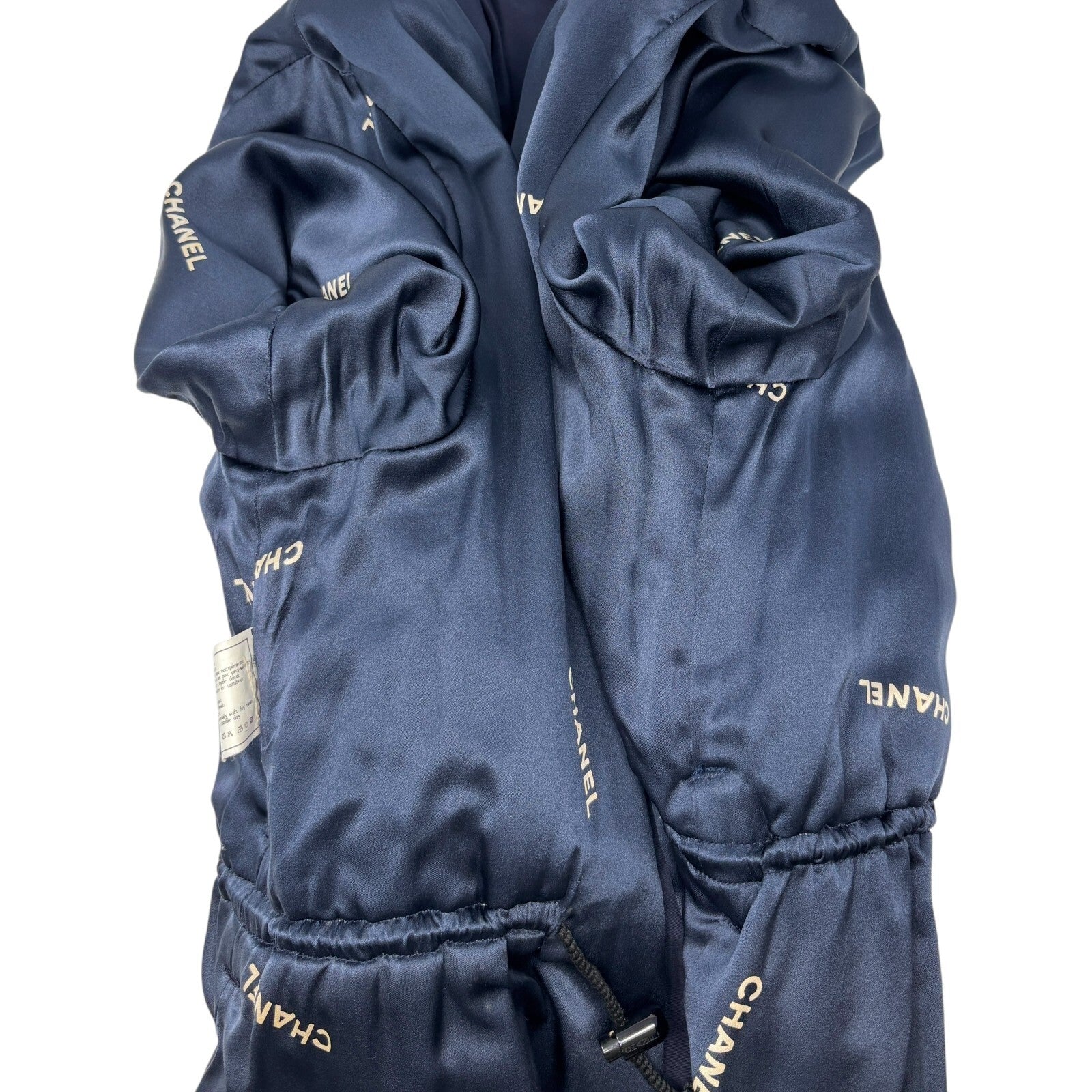 CHANEL Vintage PO5667 CC Logo Long Coat Jacket #38 Zip Pocket Belt Dark Blue