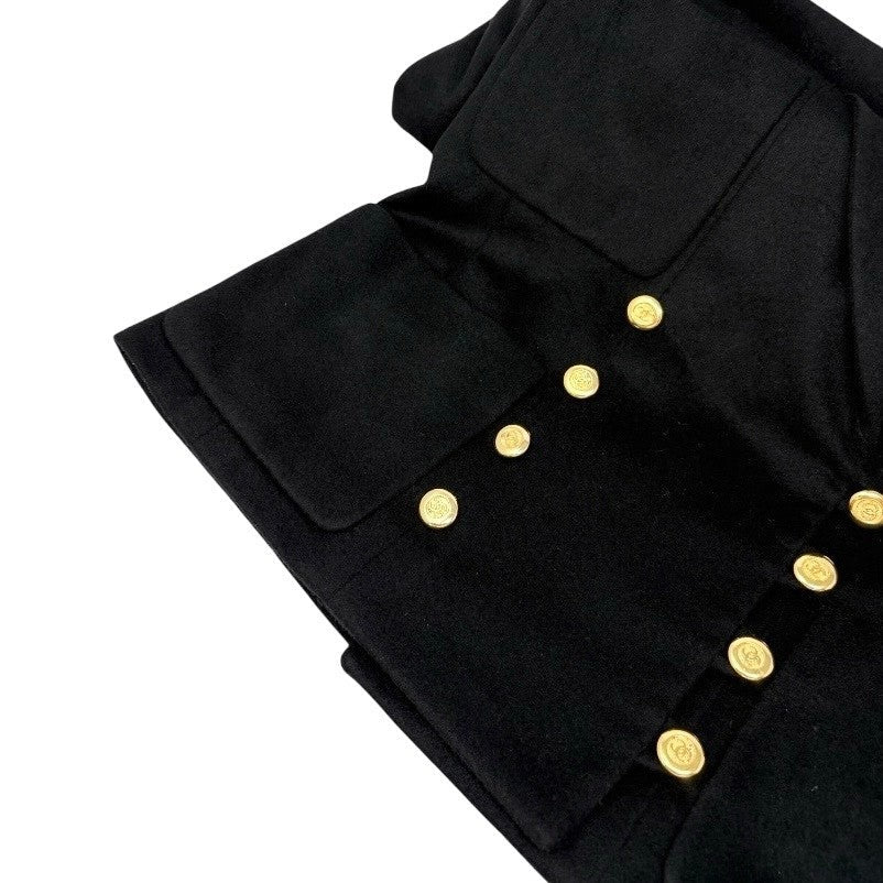 CHANEL Vintage CC Mark Logo Jacket #38 Button Pocket Black Gold Cashmere