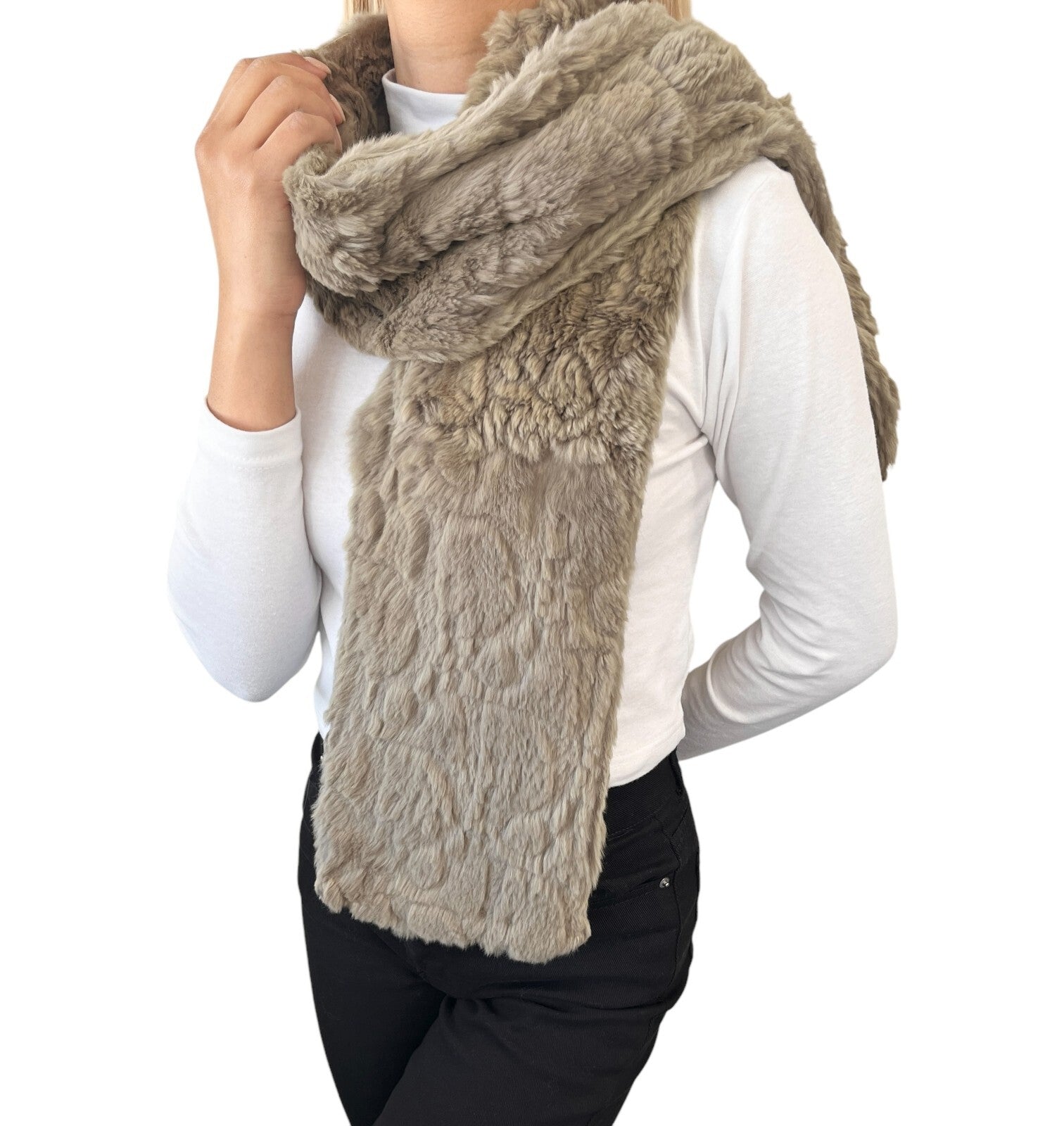 Christian Dior Vintage Trotter Monogram Logo Fur Scarves Shawls Olive Gray