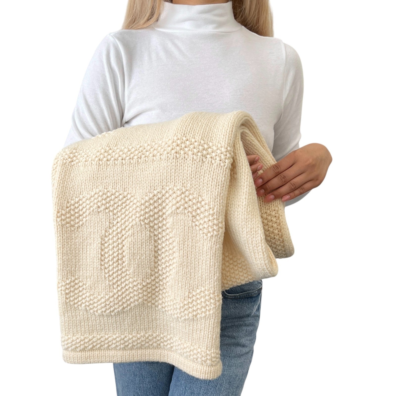 CHANEL Vintage CC Mark Logo Knit Muffler Scarf Wrap Accessory Cream Wool Stitch