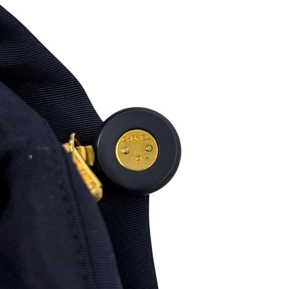 CHANEL Vintage PO5667 CC Logo Long Coat Jacket #38 Zip Pocket Belt Dark Blue