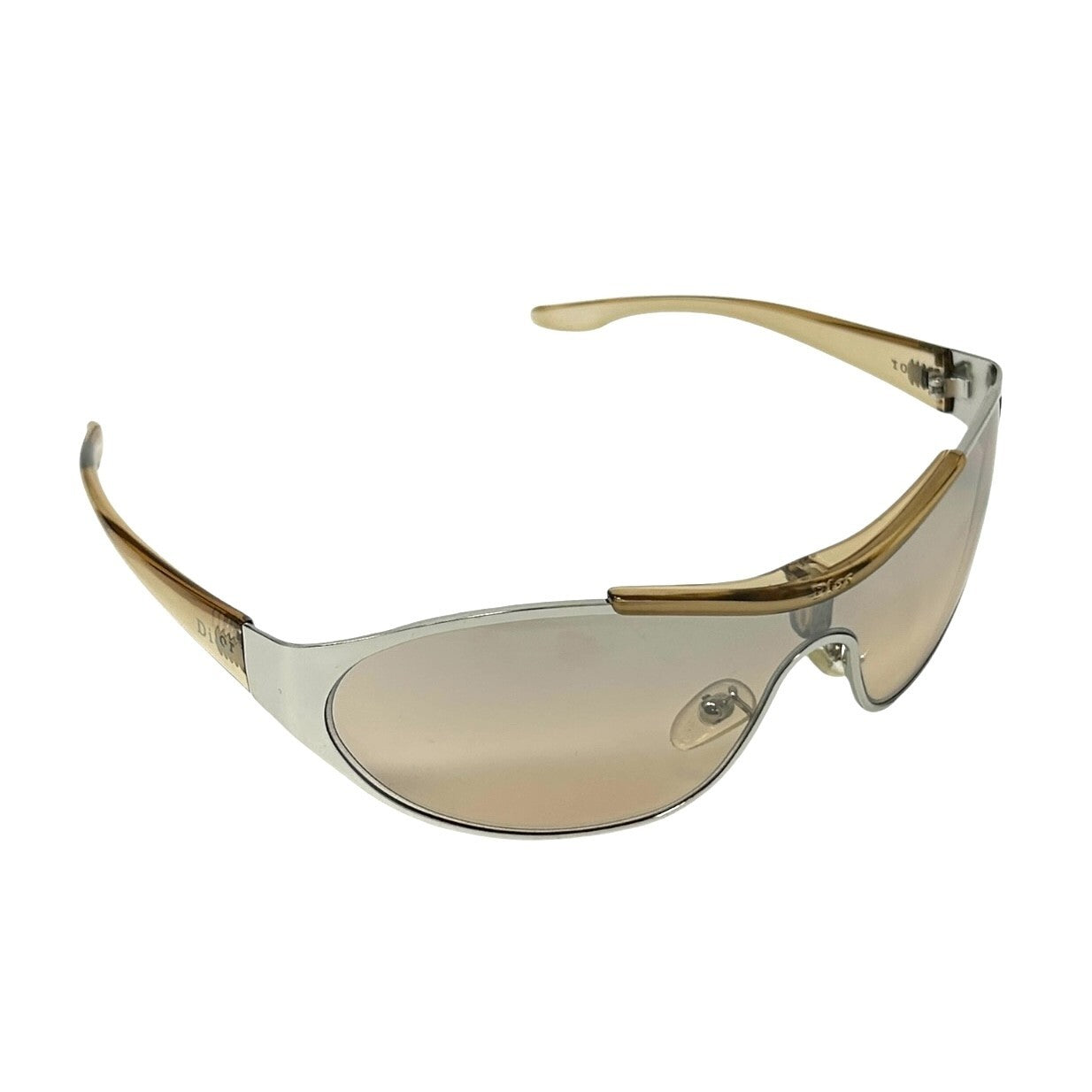 Christian Dior Vintage Logo Sunglass Shades Beige Silver Plastic Accessory